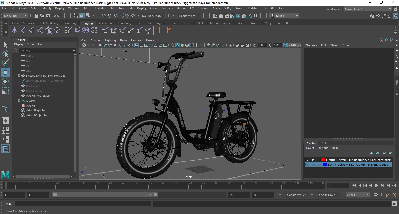 Electric Delivery Bike RadRunner Black Rigged for Maya 3D model