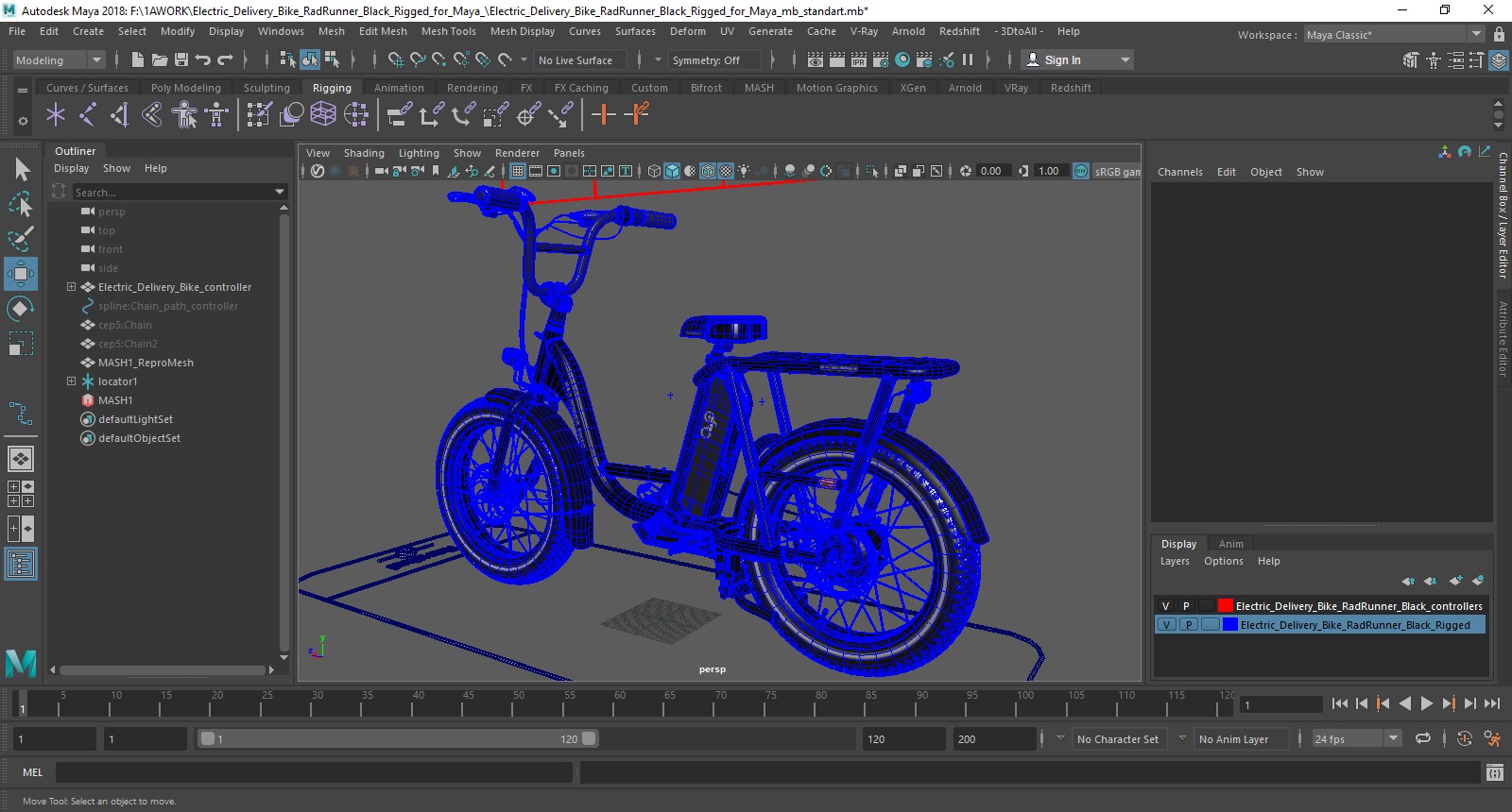 Electric Delivery Bike RadRunner Black Rigged for Maya 3D model