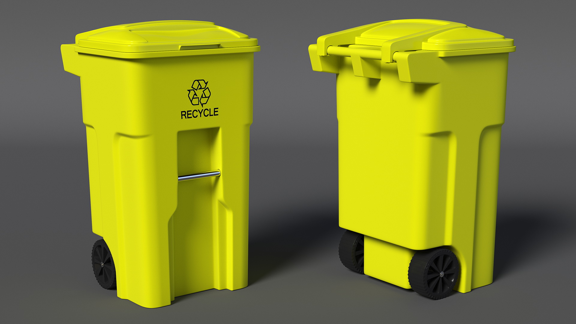 3D model Yellow Recycle Bin with Wheels