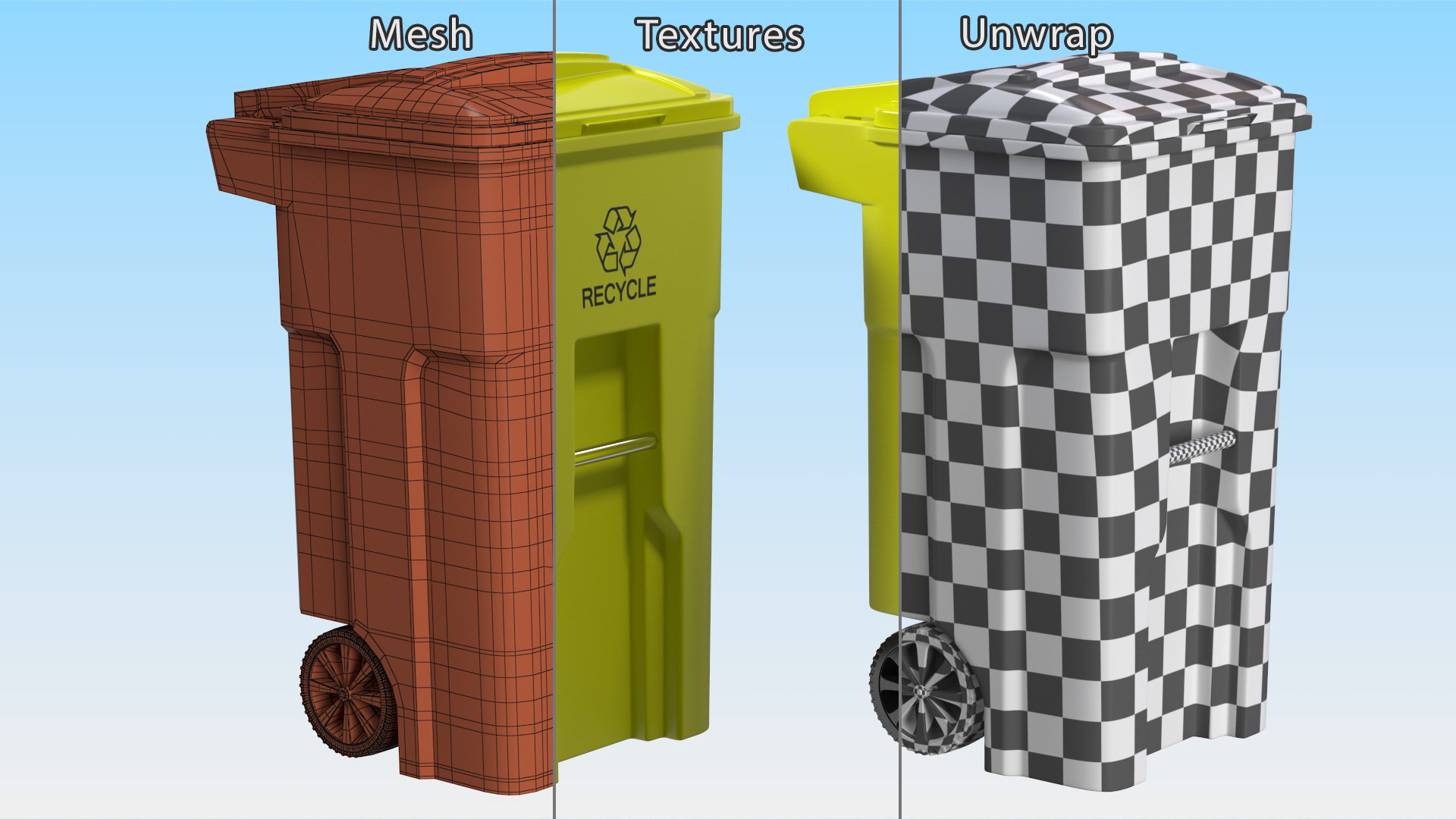 3D model Yellow Recycle Bin with Wheels