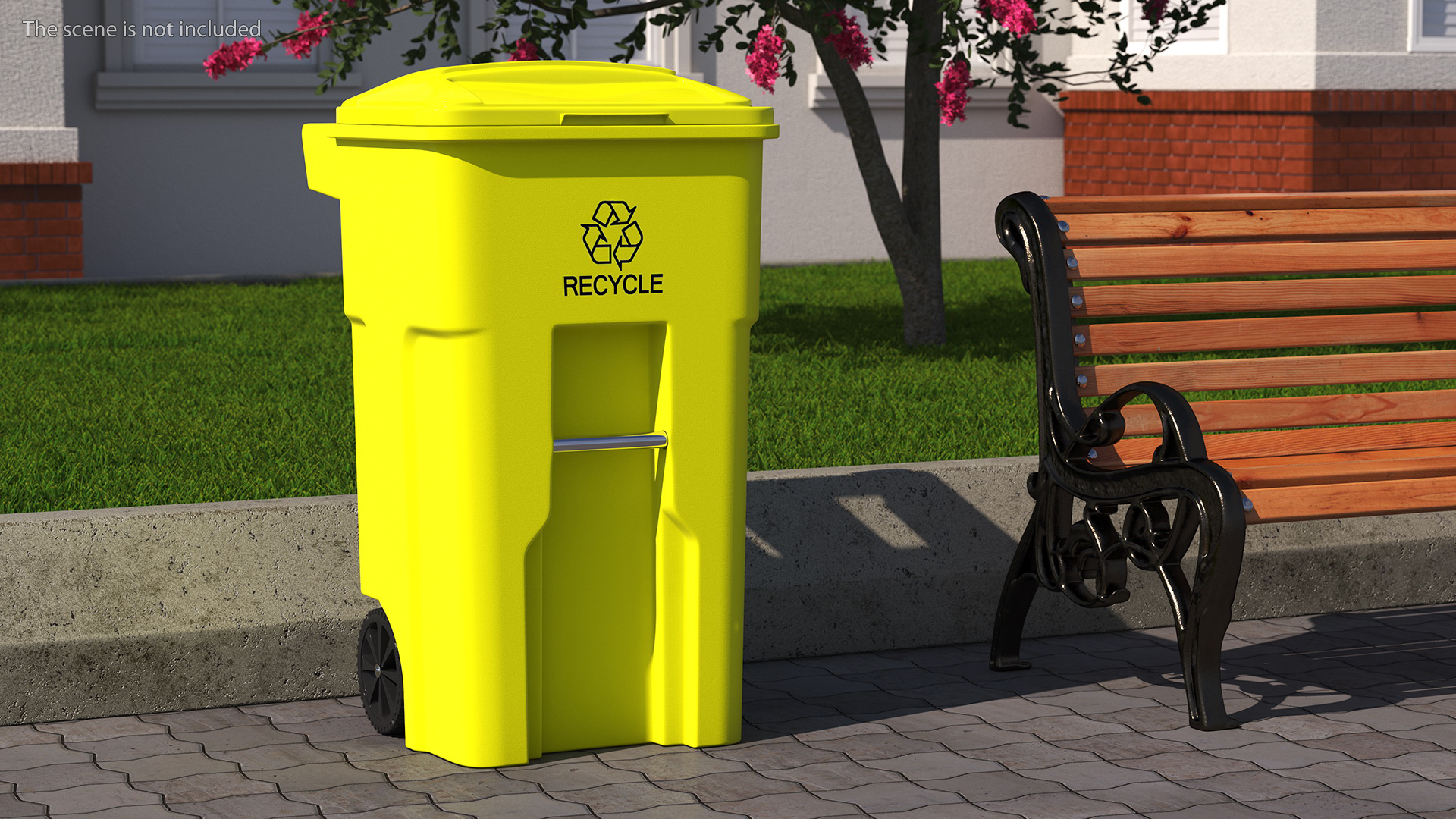 3D model Yellow Recycle Bin with Wheels