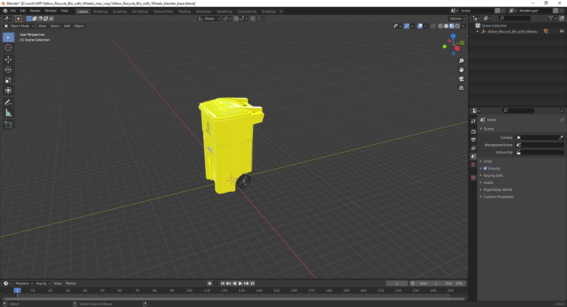3D model Yellow Recycle Bin with Wheels