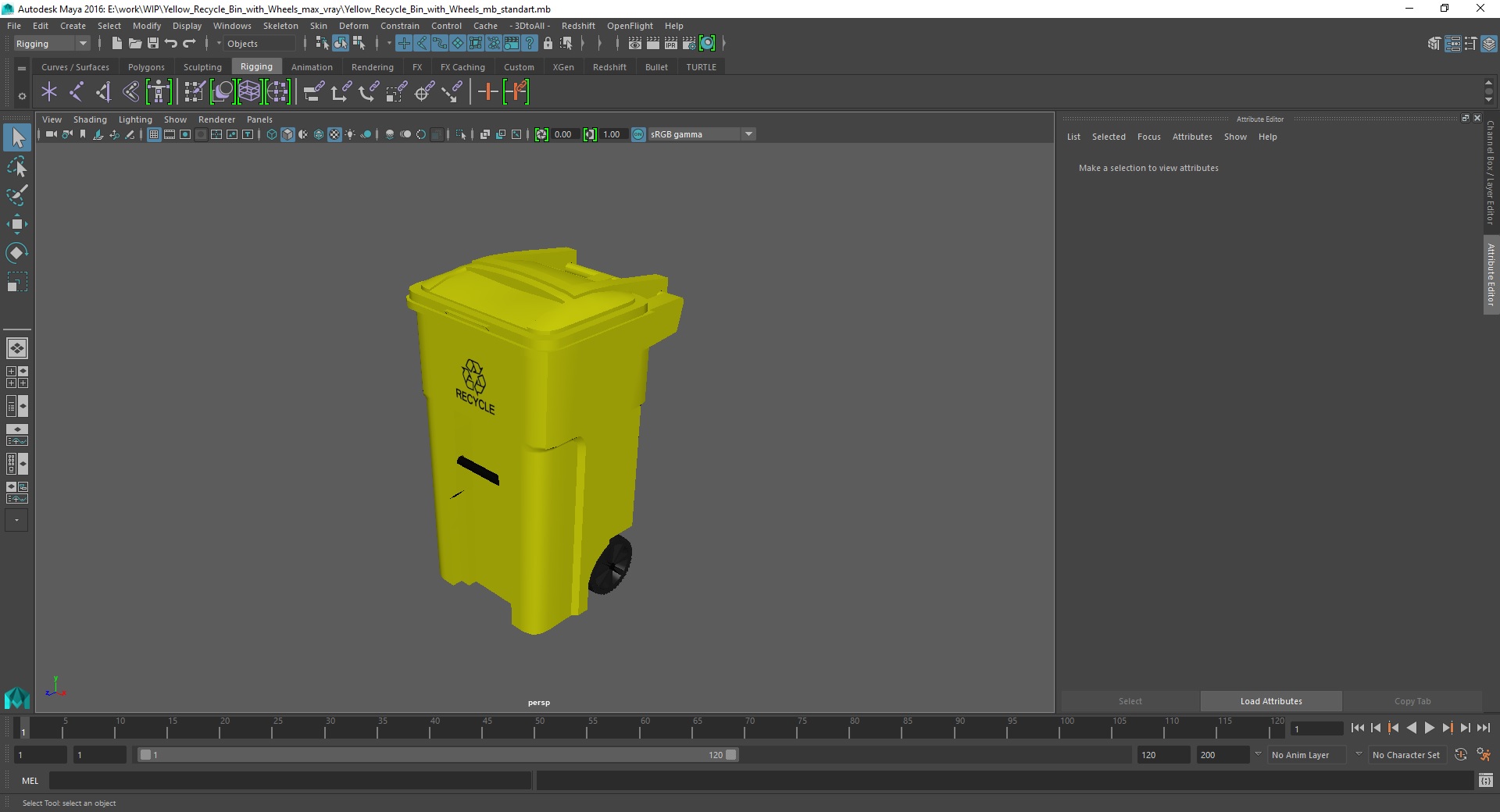 3D model Yellow Recycle Bin with Wheels