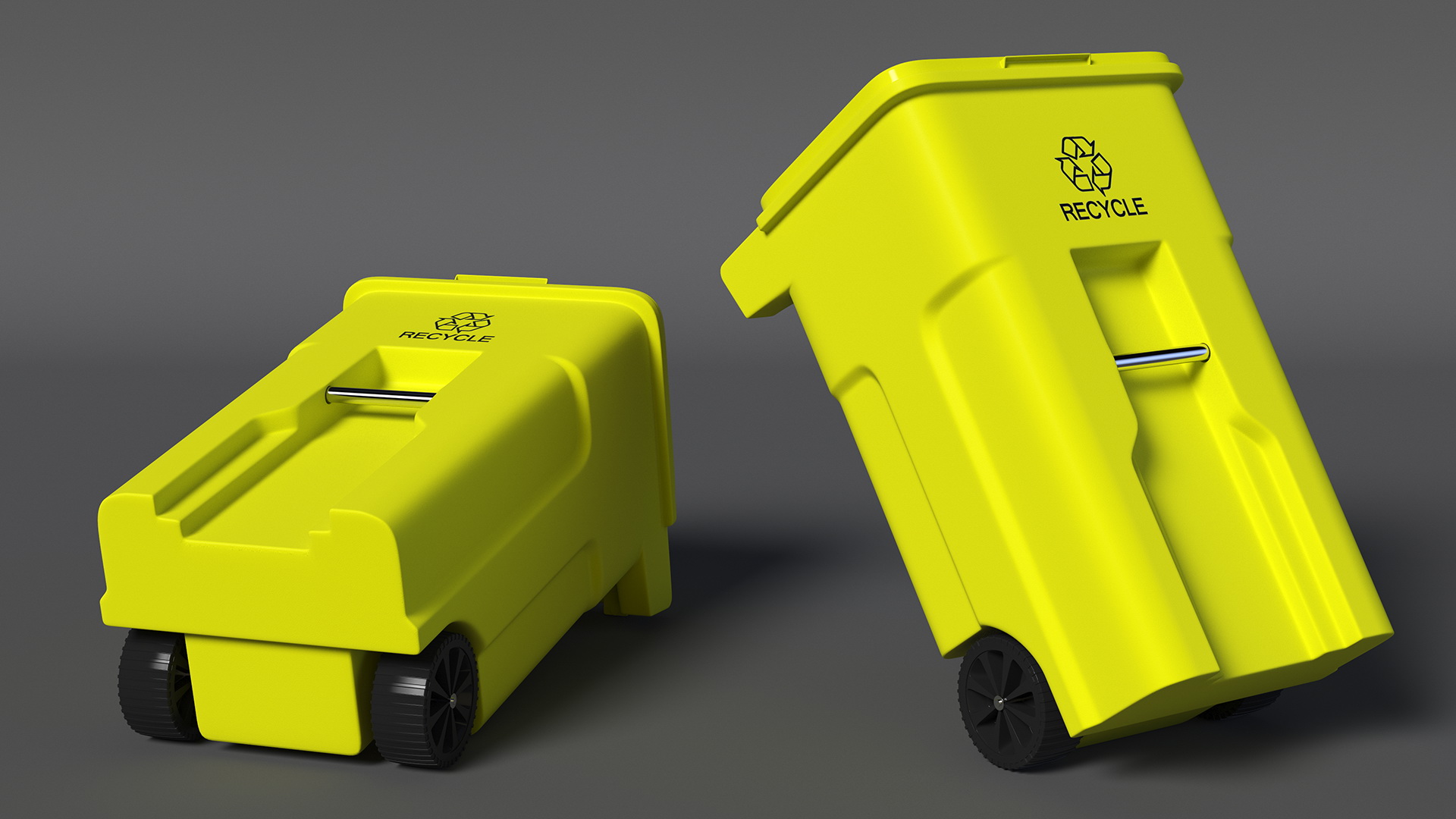 3D model Yellow Recycle Bin with Wheels