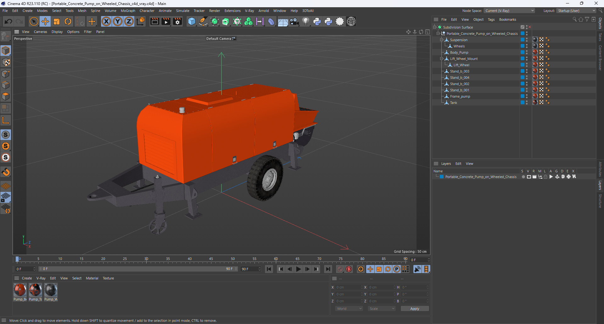 3D Portable Concrete Pump on Wheeled Chassis