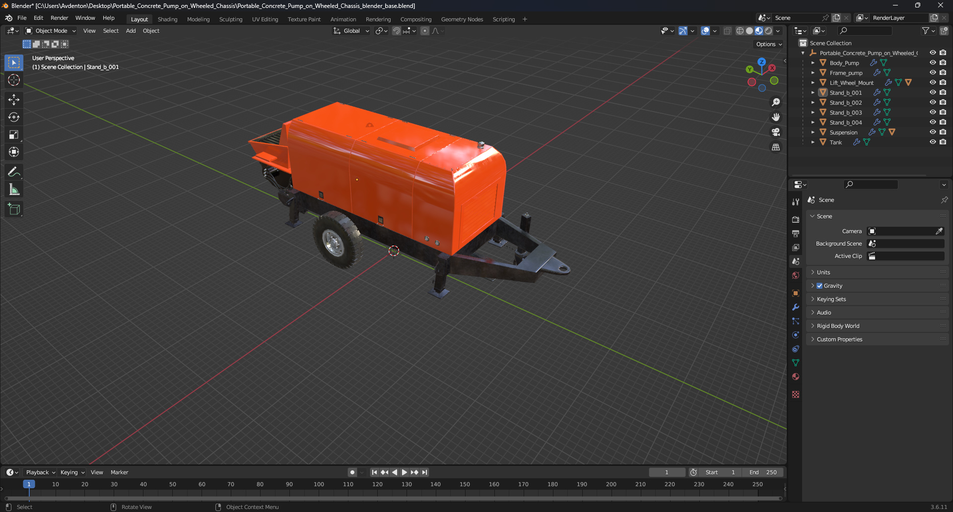 3D Portable Concrete Pump on Wheeled Chassis
