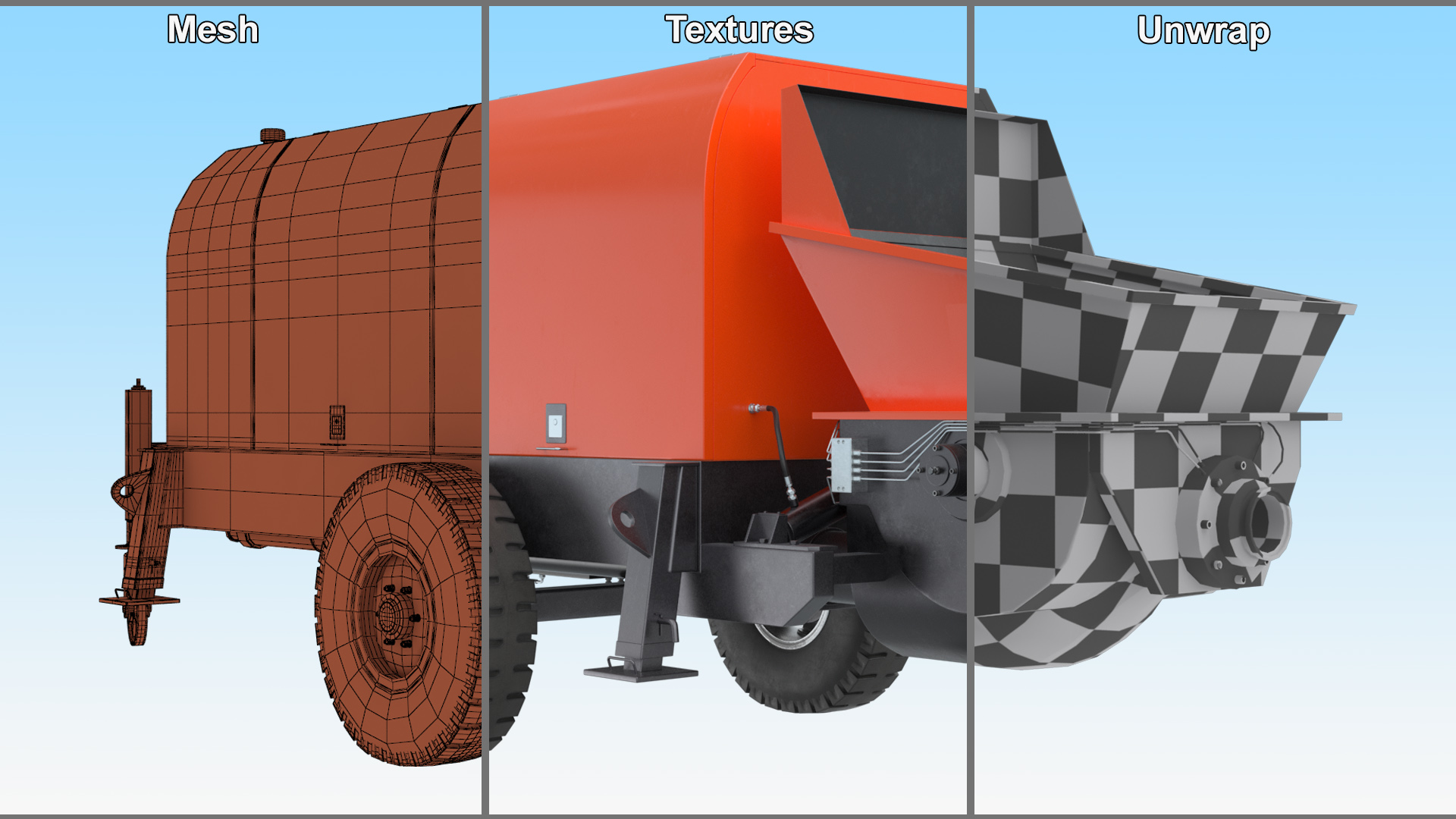 3D Portable Concrete Pump on Wheeled Chassis