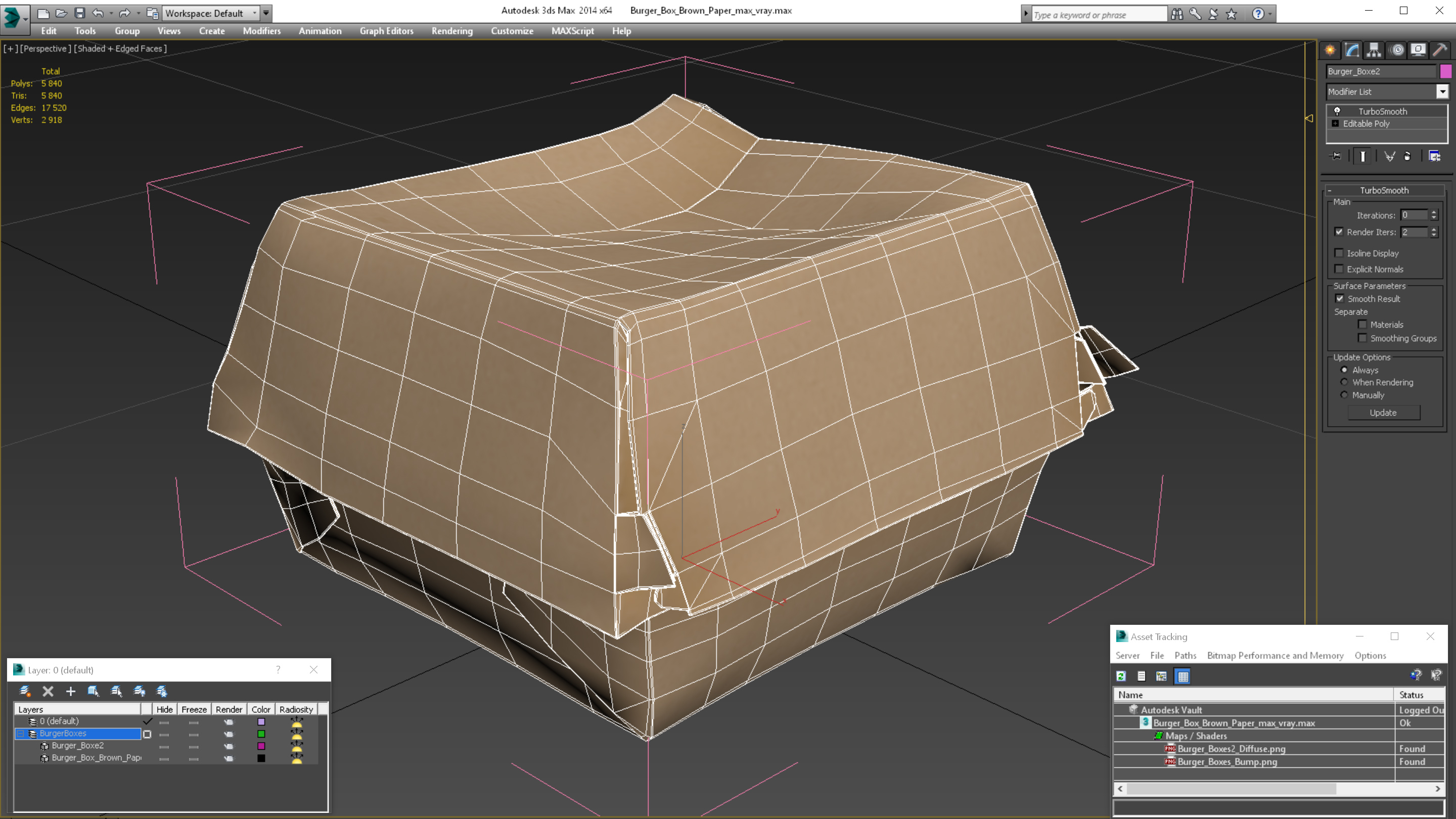 Burger Box Brown Paper 3D