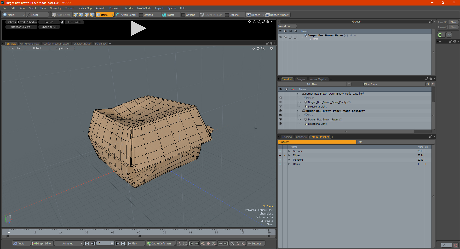 Burger Box Brown Paper 3D