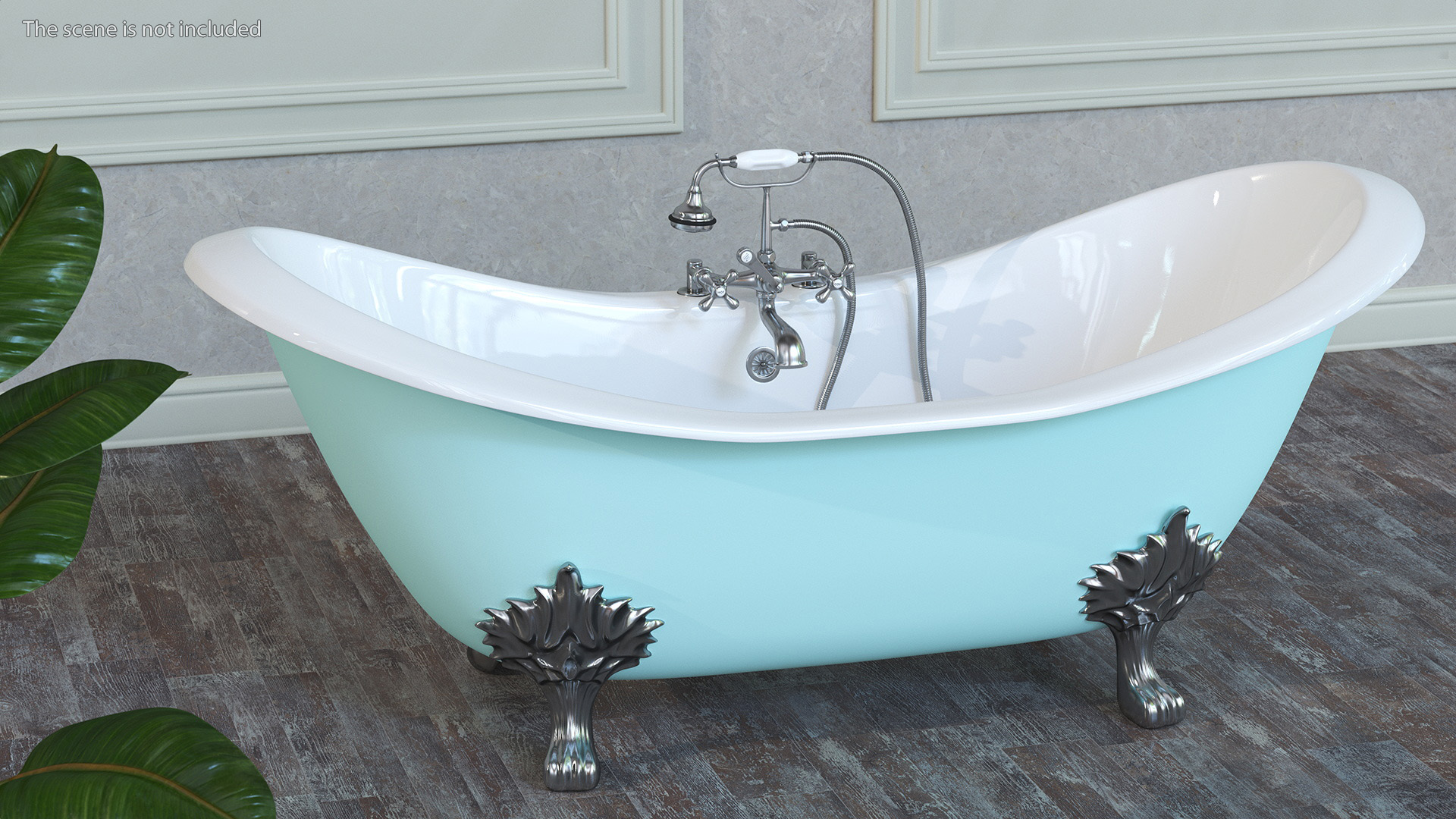 3D model Double Slipper Clawfoot Tub with Aqueduct Blue Exterior