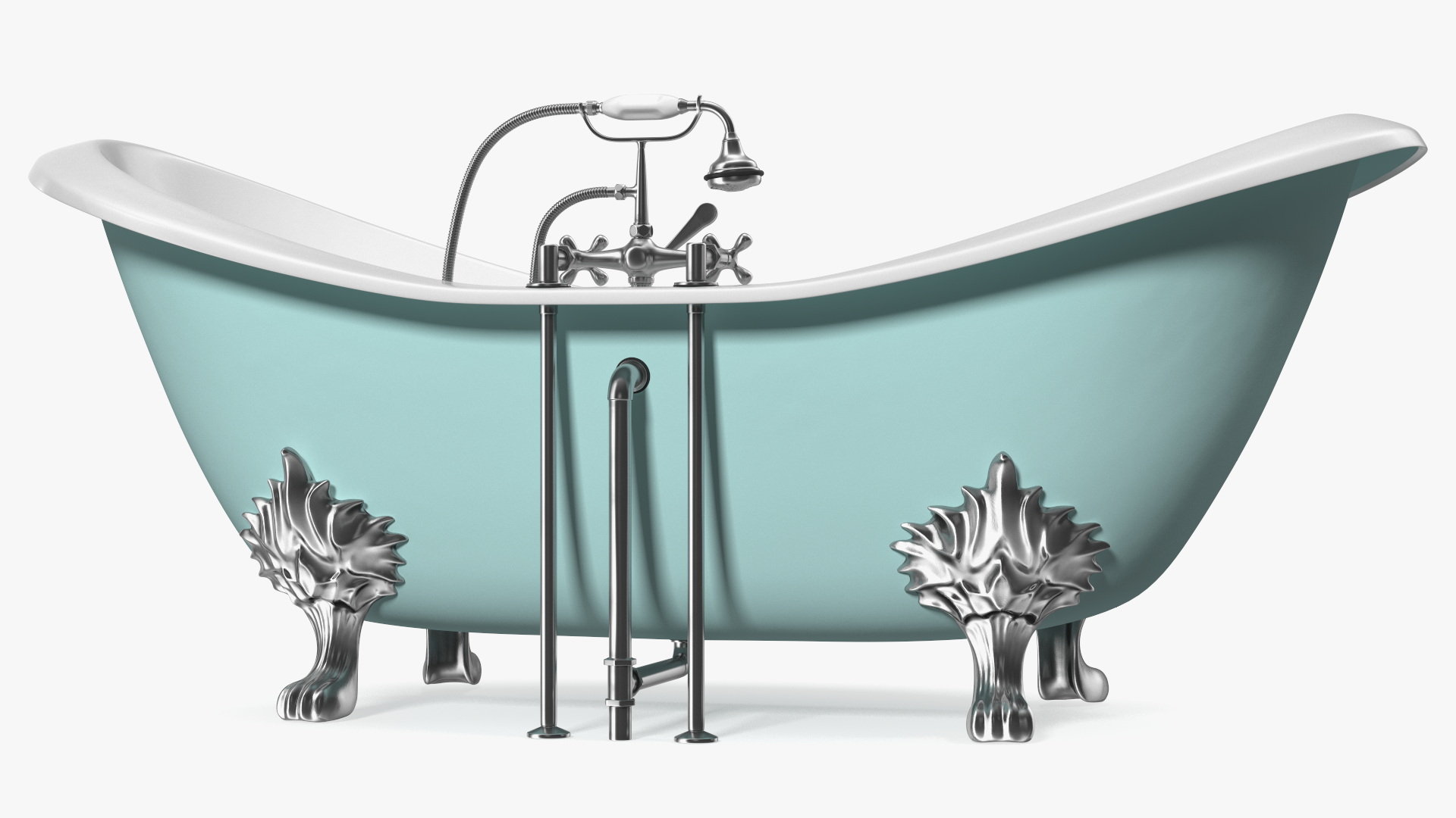 3D model Double Slipper Clawfoot Tub with Aqueduct Blue Exterior