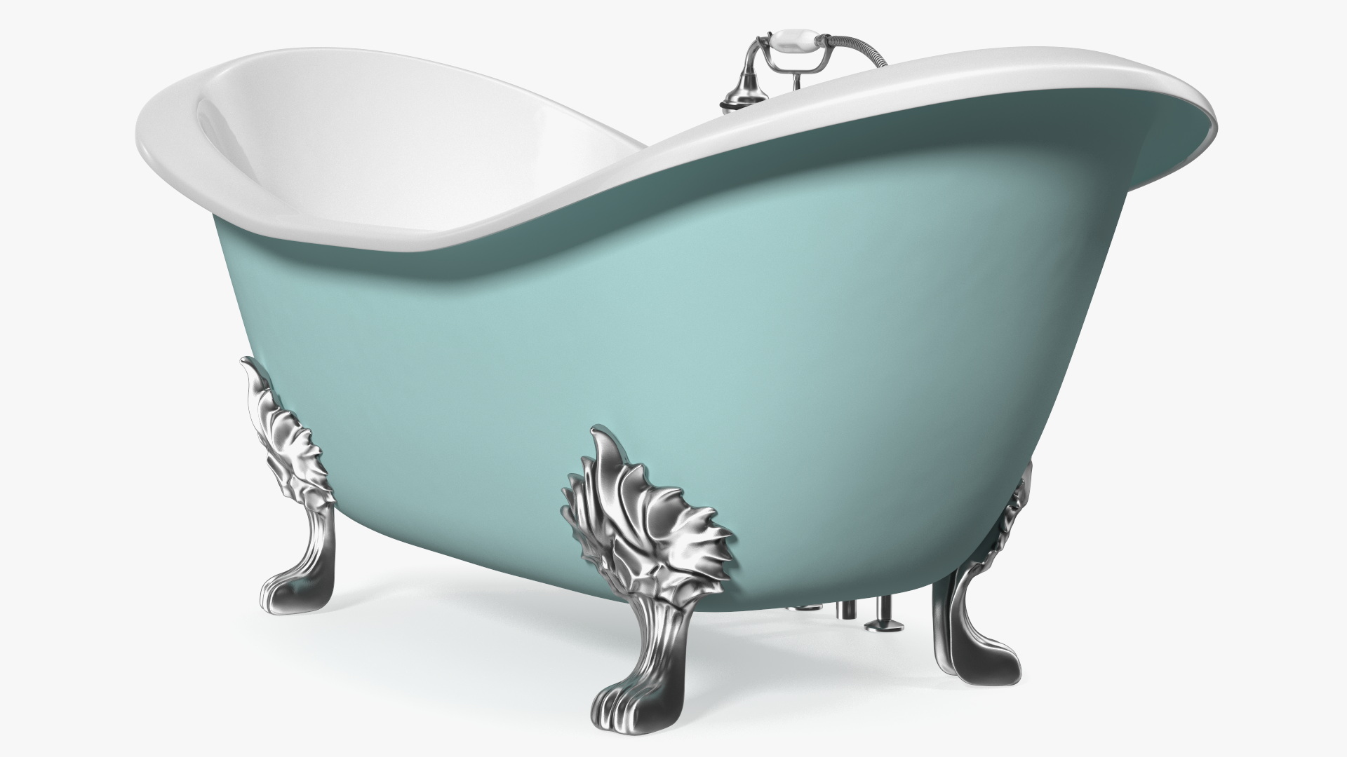 3D model Double Slipper Clawfoot Tub with Aqueduct Blue Exterior