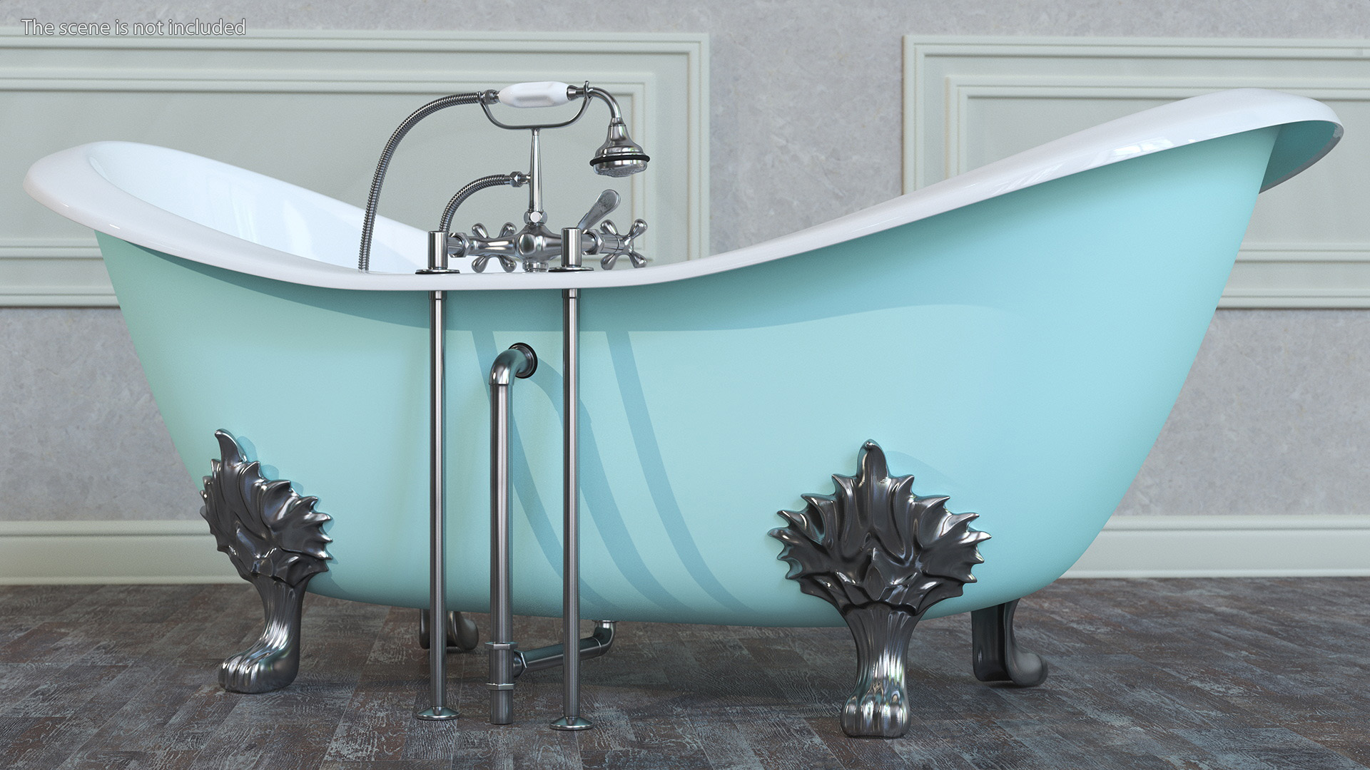3D model Double Slipper Clawfoot Tub with Aqueduct Blue Exterior