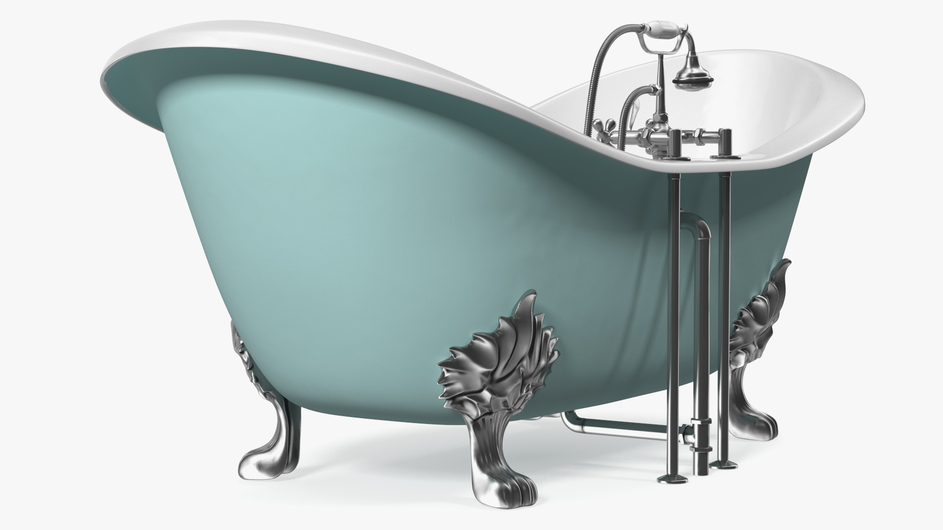 3D model Double Slipper Clawfoot Tub with Aqueduct Blue Exterior