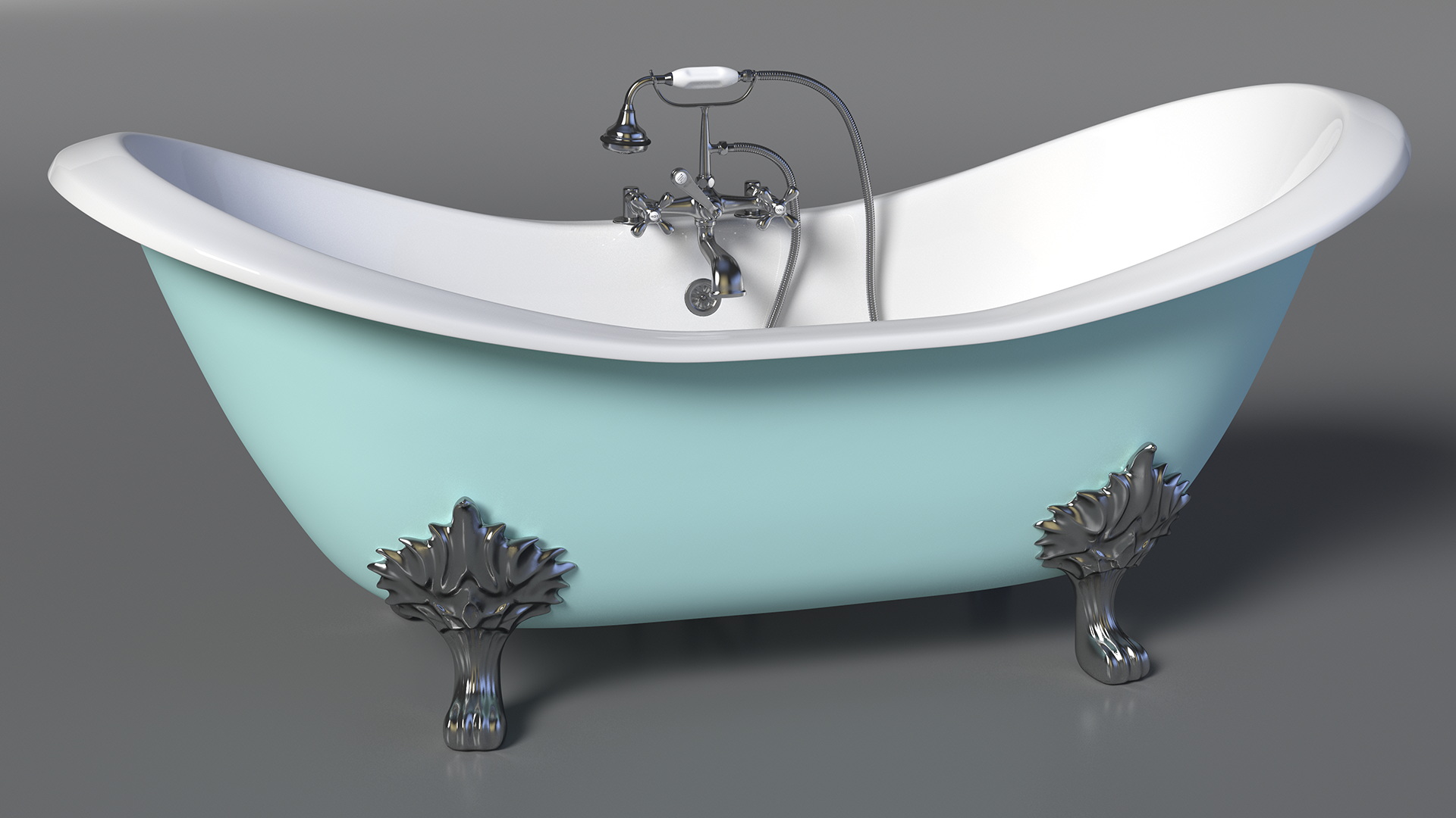 3D model Double Slipper Clawfoot Tub with Aqueduct Blue Exterior