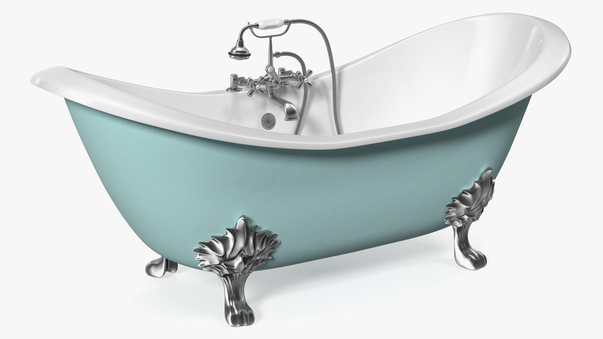 3D model Double Slipper Clawfoot Tub with Aqueduct Blue Exterior