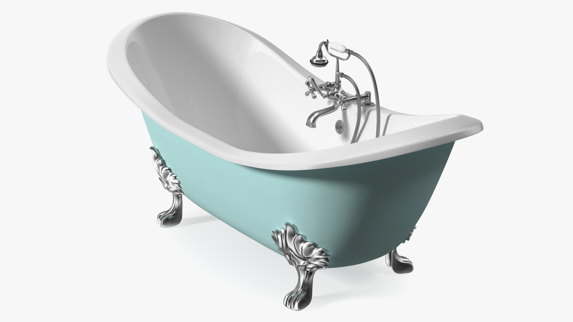 3D model Double Slipper Clawfoot Tub with Aqueduct Blue Exterior