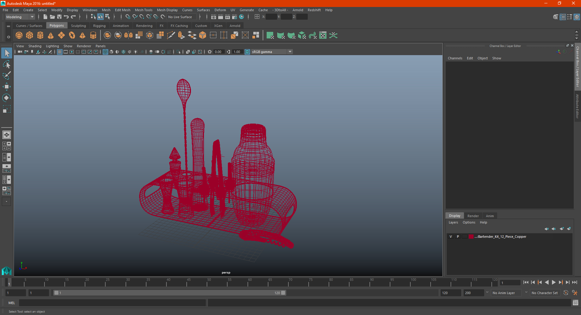 Bartender Kit 12 Piece Copper 3D model