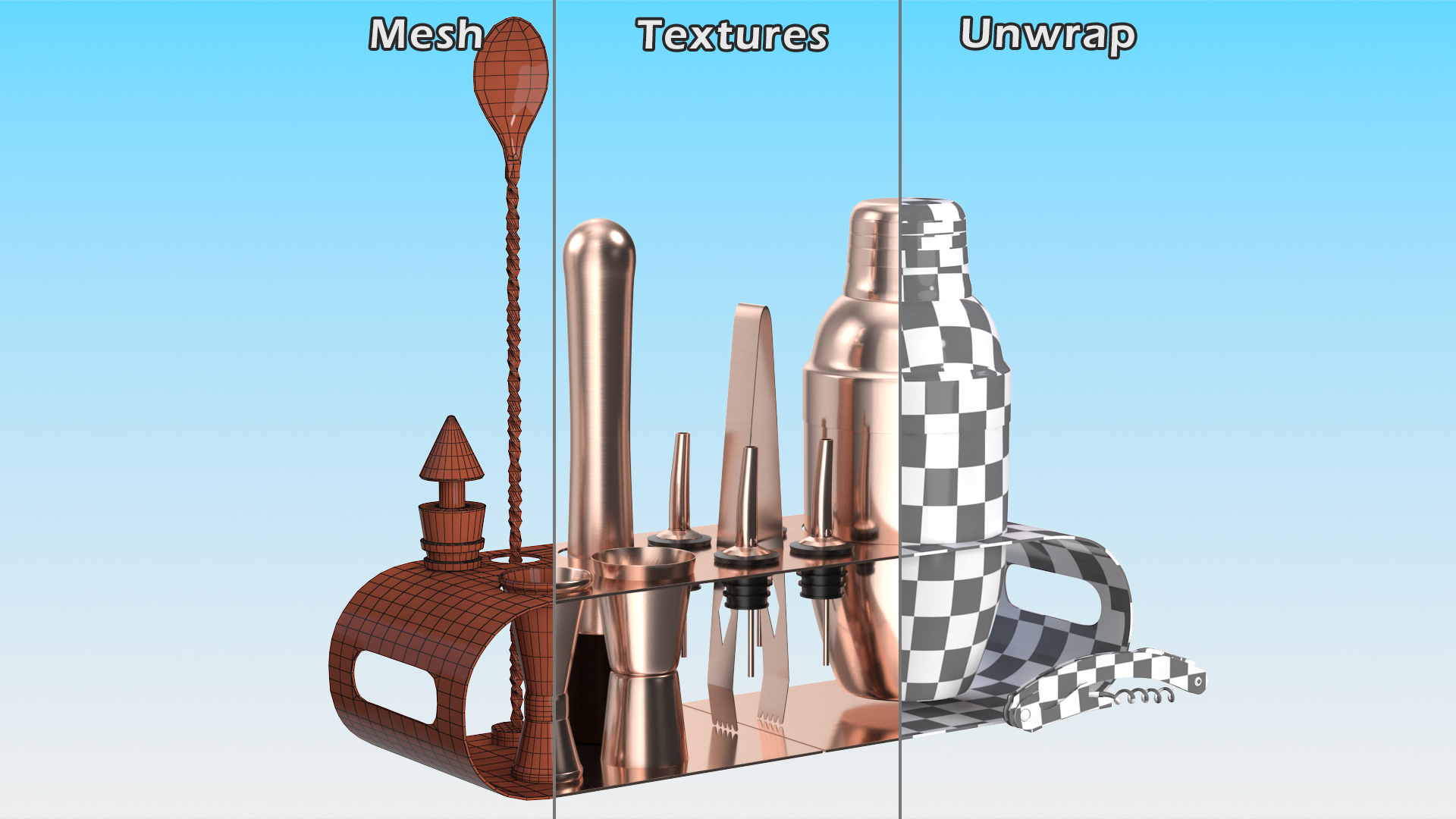 Bartender Kit 12 Piece Copper 3D model
