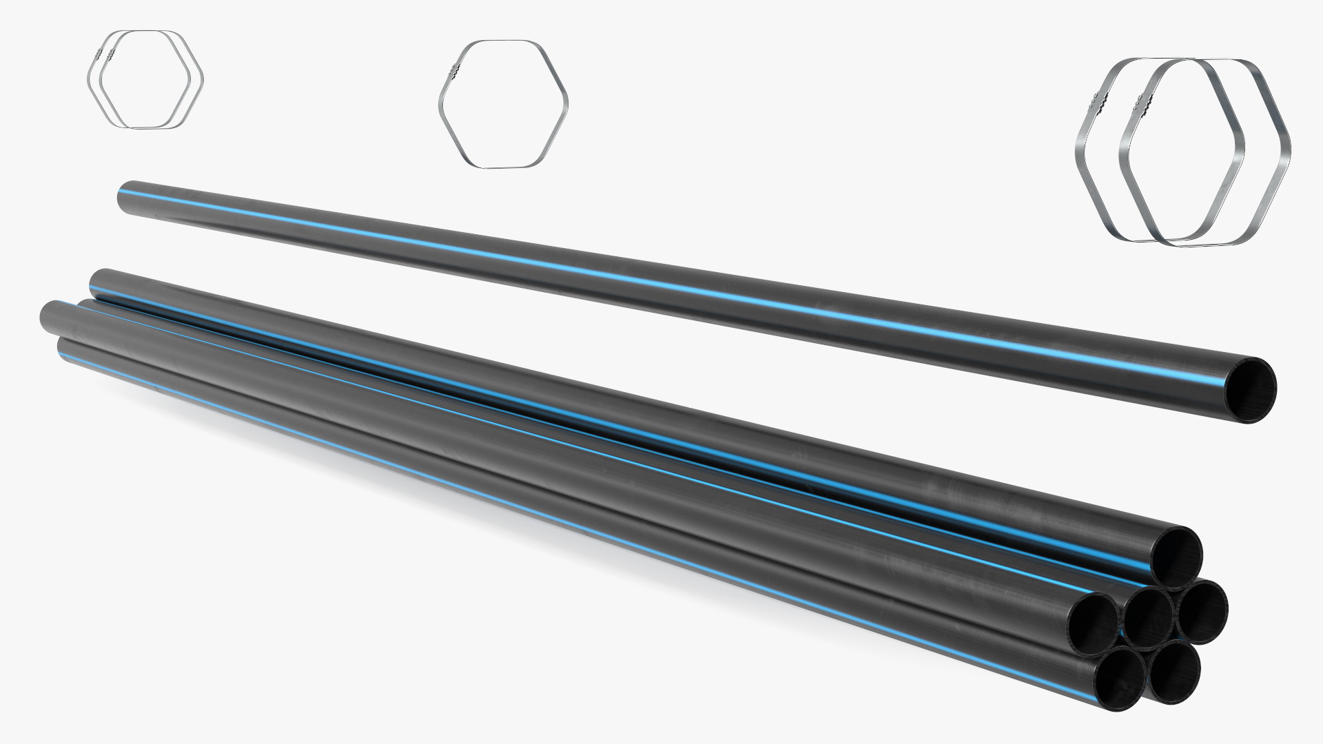 3D model Thick Plastic Pipes Bundle 6 Meters