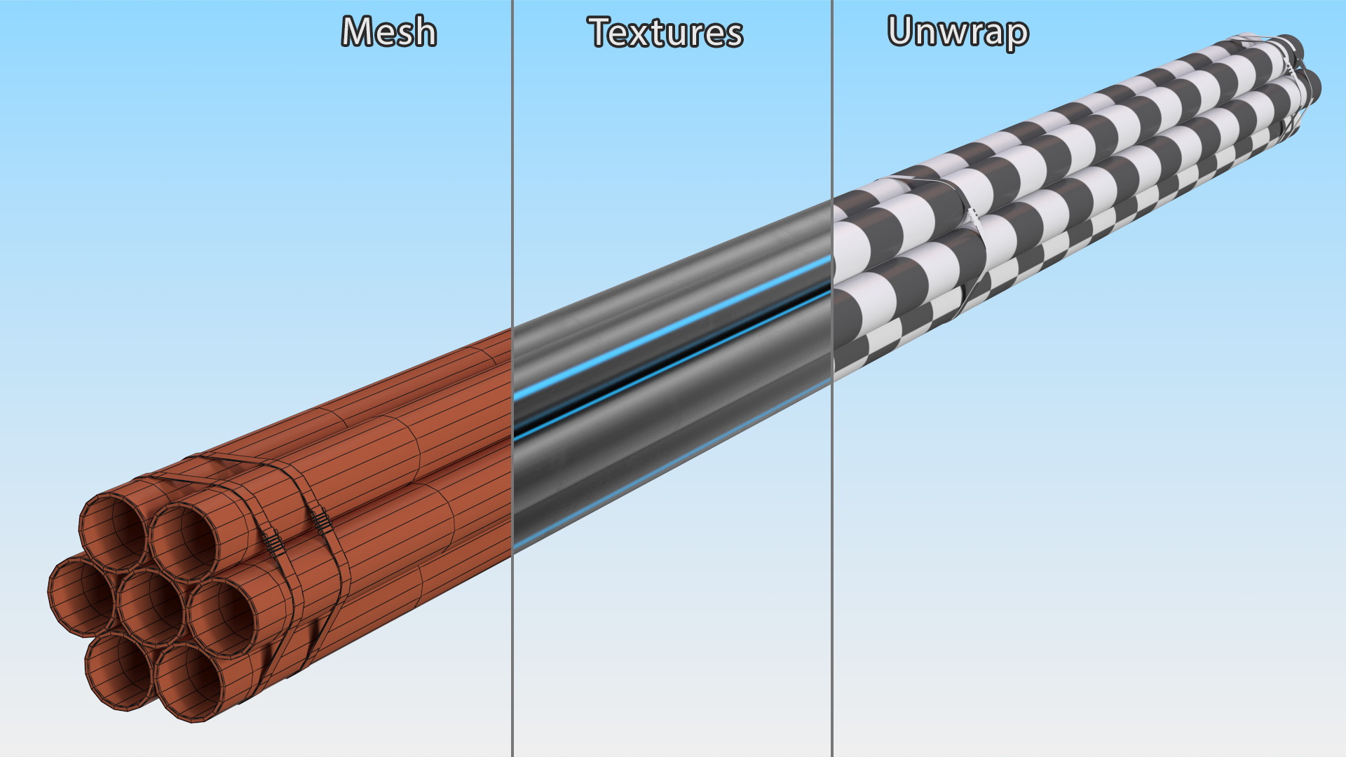 3D model Thick Plastic Pipes Bundle 6 Meters