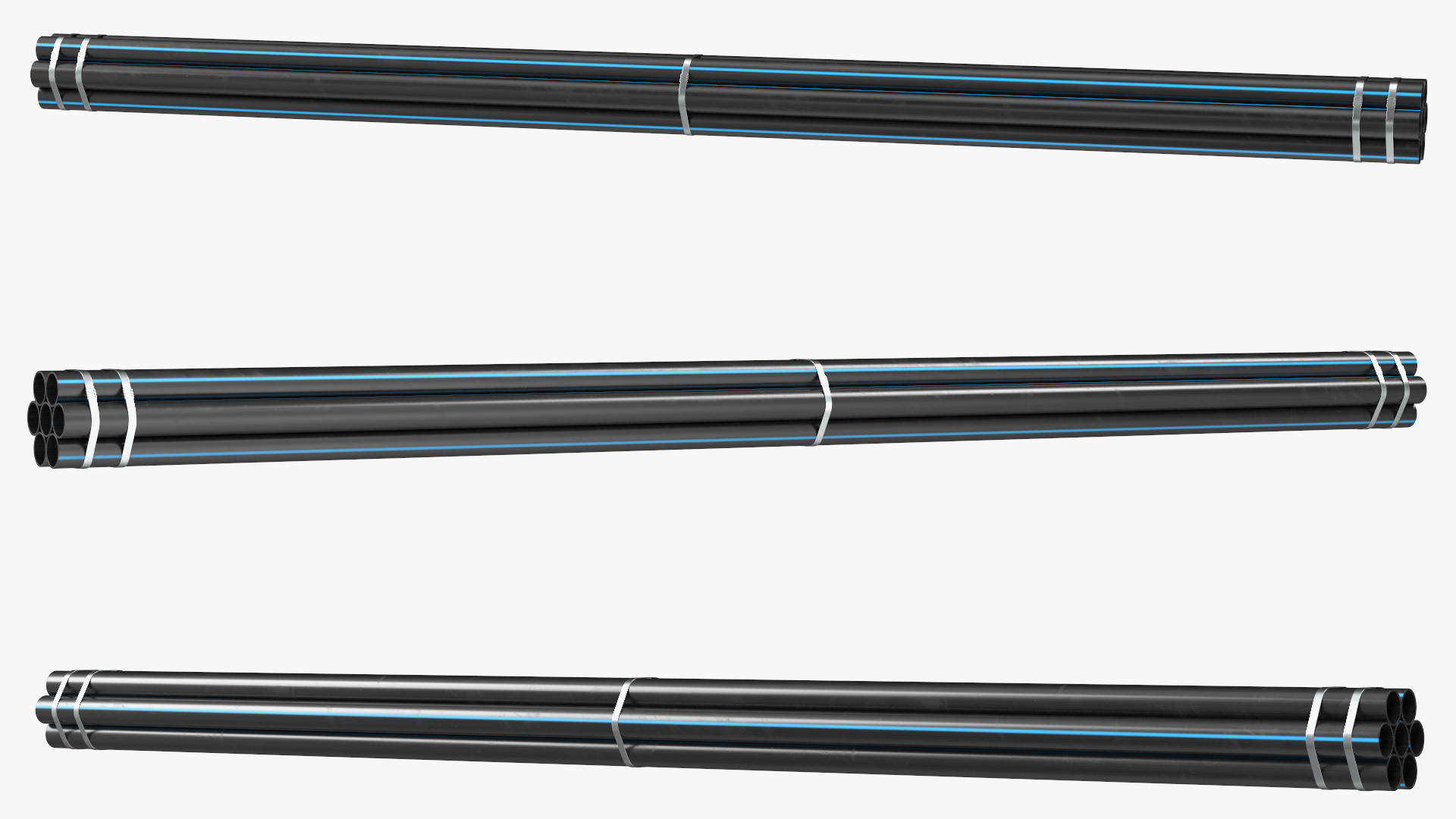 3D model Thick Plastic Pipes Bundle 6 Meters