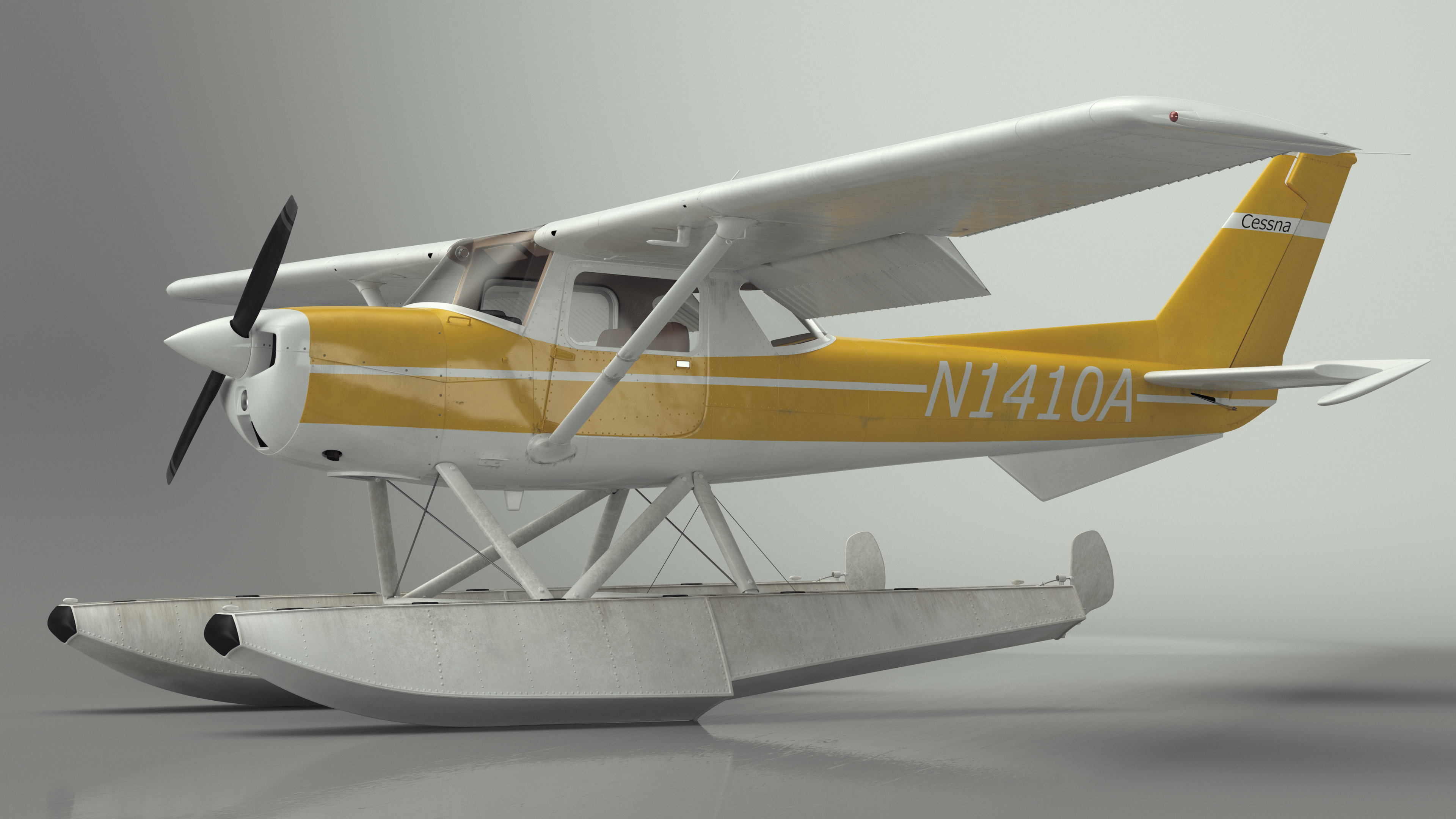 3D model Cessna 150 Seaplane on Floats Rigged for Maya
