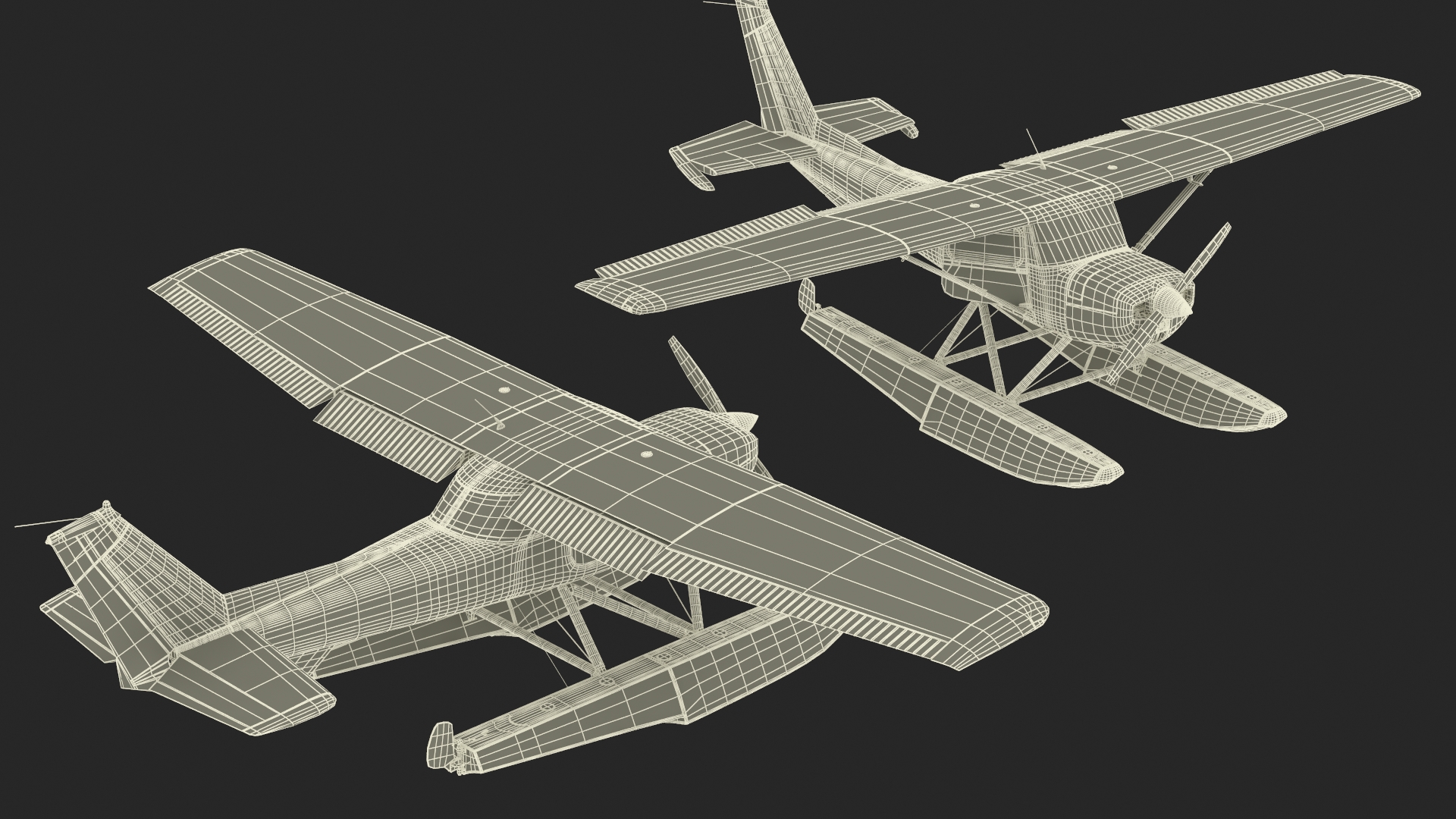 3D model Cessna 150 Seaplane on Floats Rigged for Maya