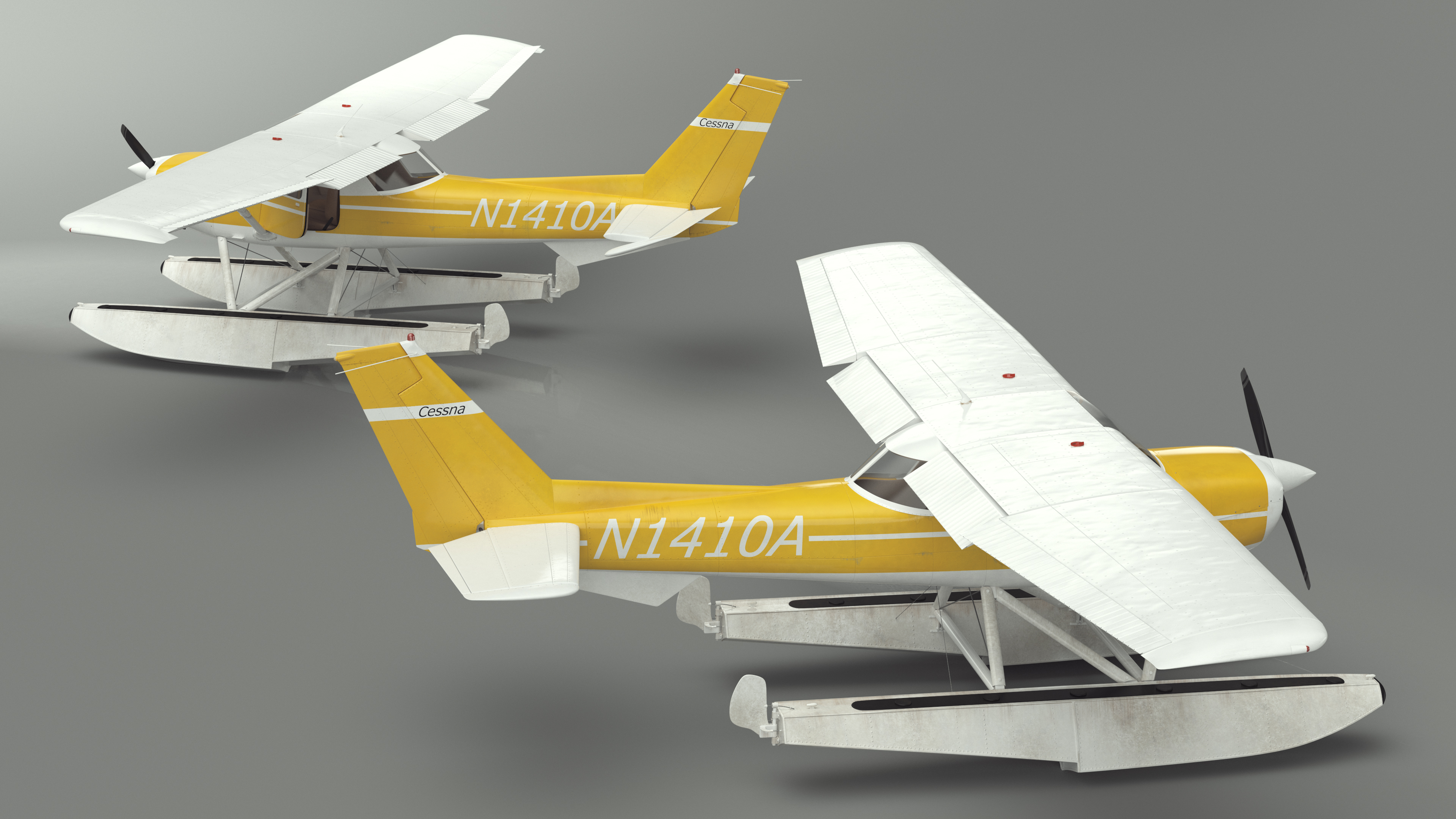 3D model Cessna 150 Seaplane on Floats Rigged for Maya