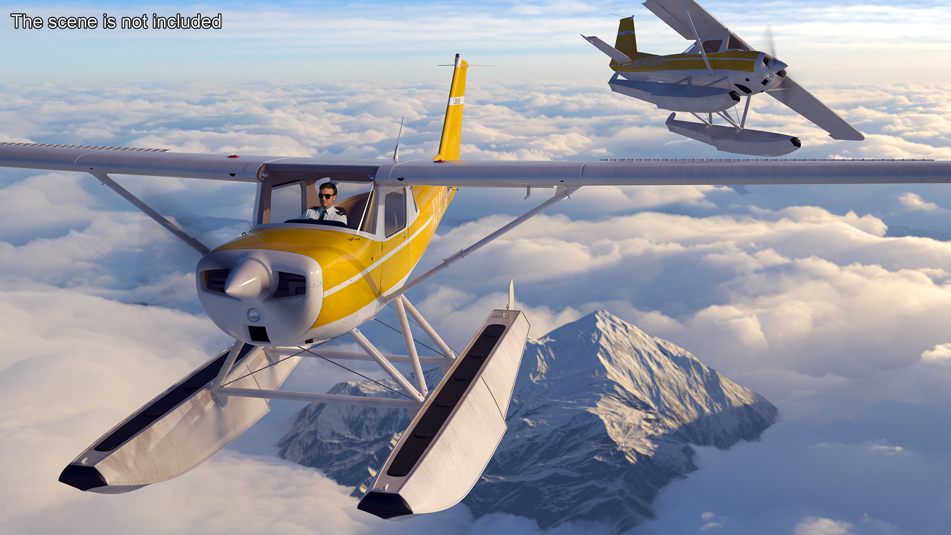 3D model Cessna 150 Seaplane on Floats Rigged for Maya