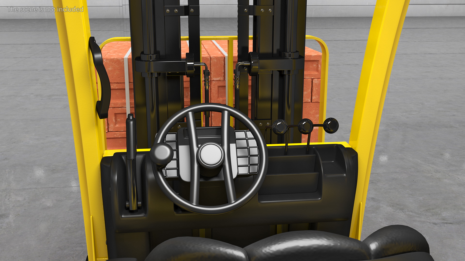 3D Forklift Toyota with Red Bricks Stacked on Wooden Pallet