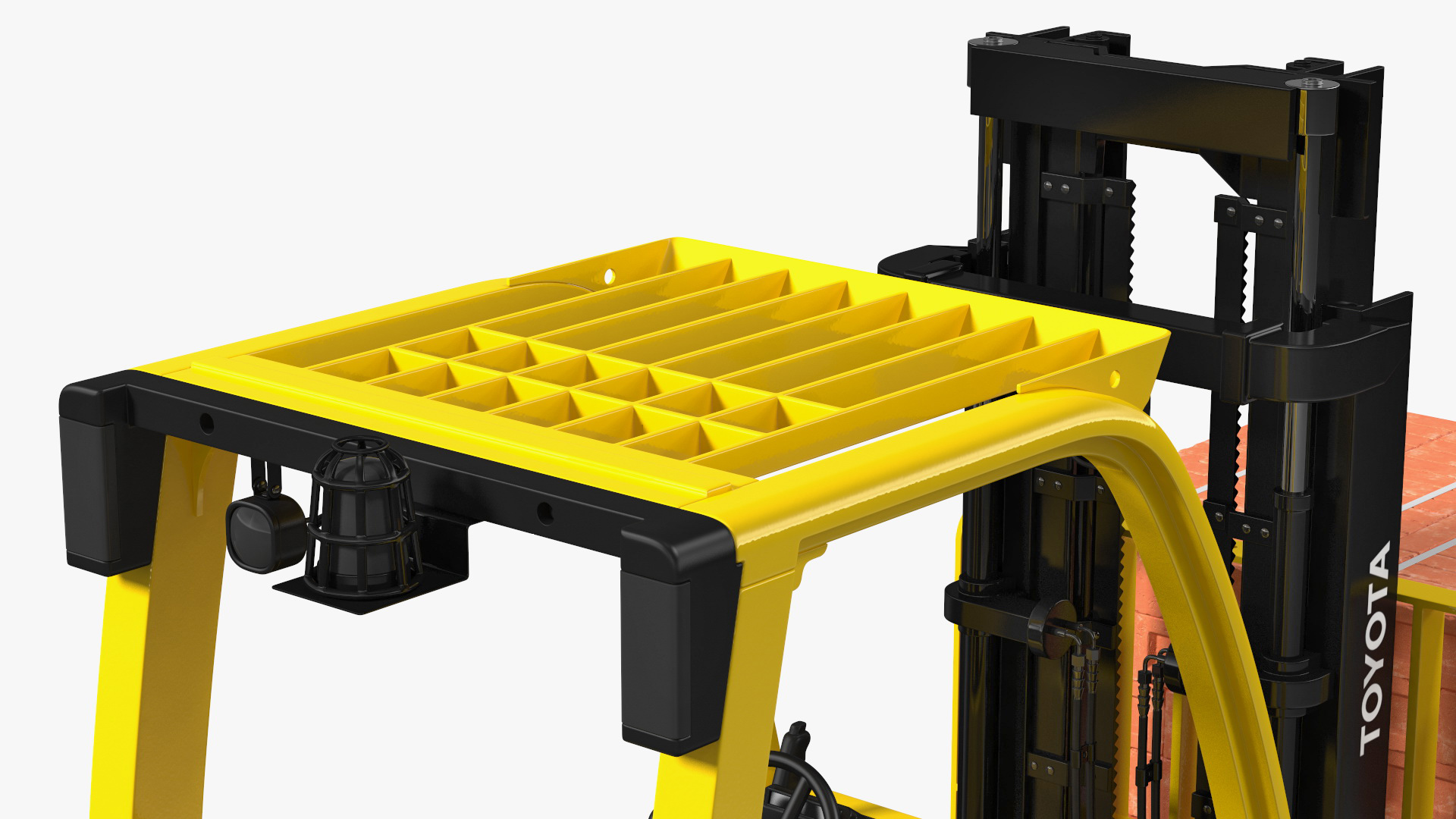 3D Forklift Toyota with Red Bricks Stacked on Wooden Pallet