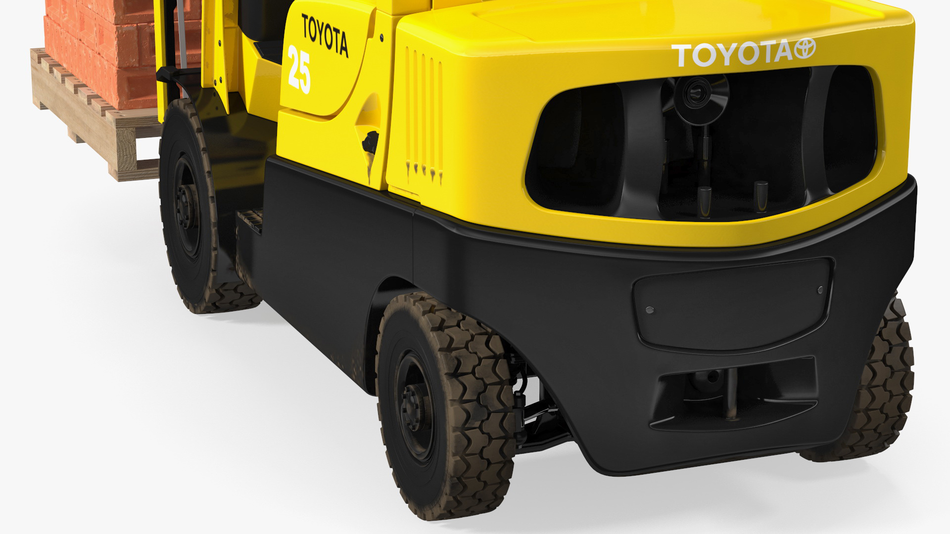 3D Forklift Toyota with Red Bricks Stacked on Wooden Pallet