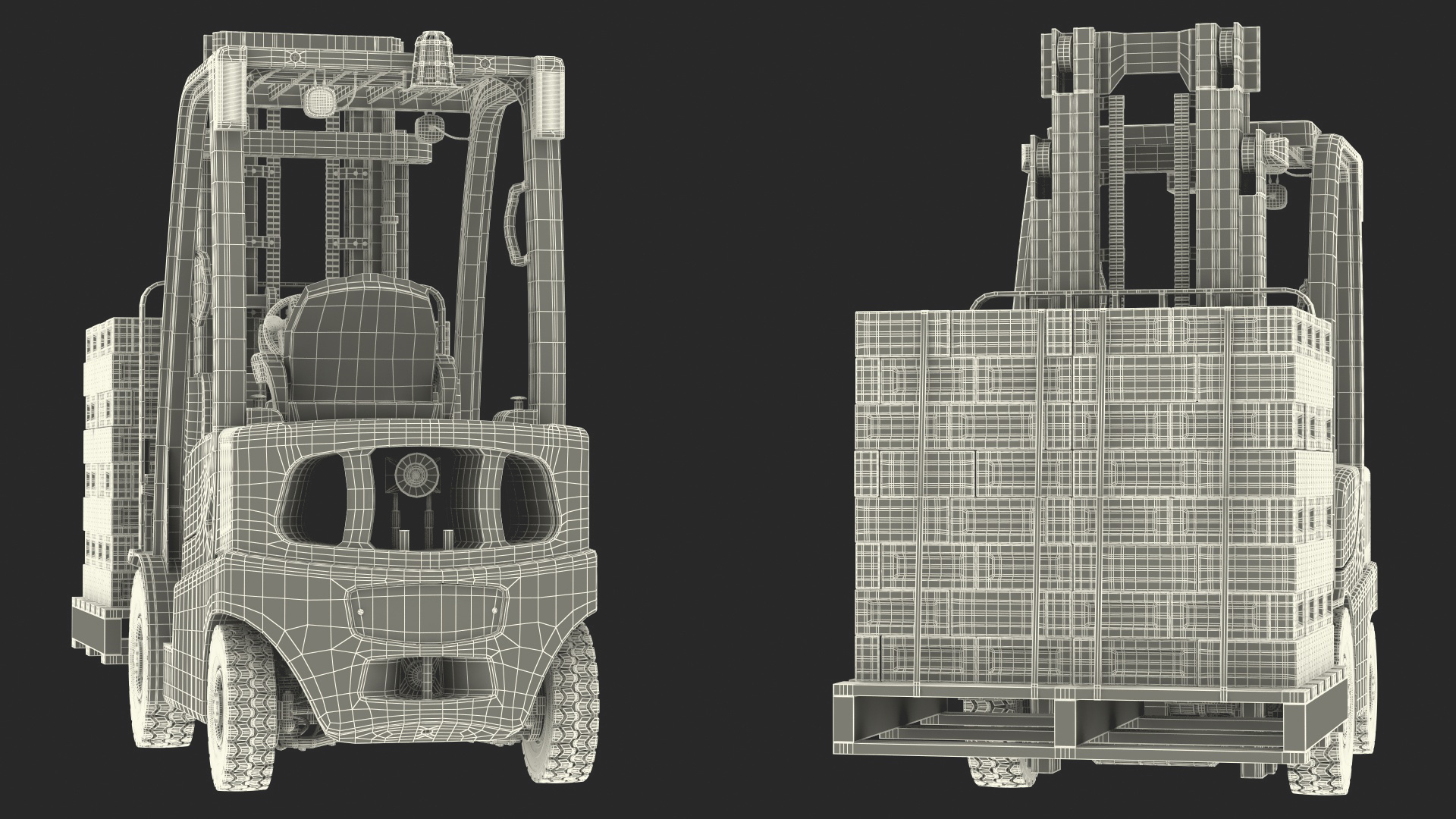 3D Forklift Toyota with Red Bricks Stacked on Wooden Pallet