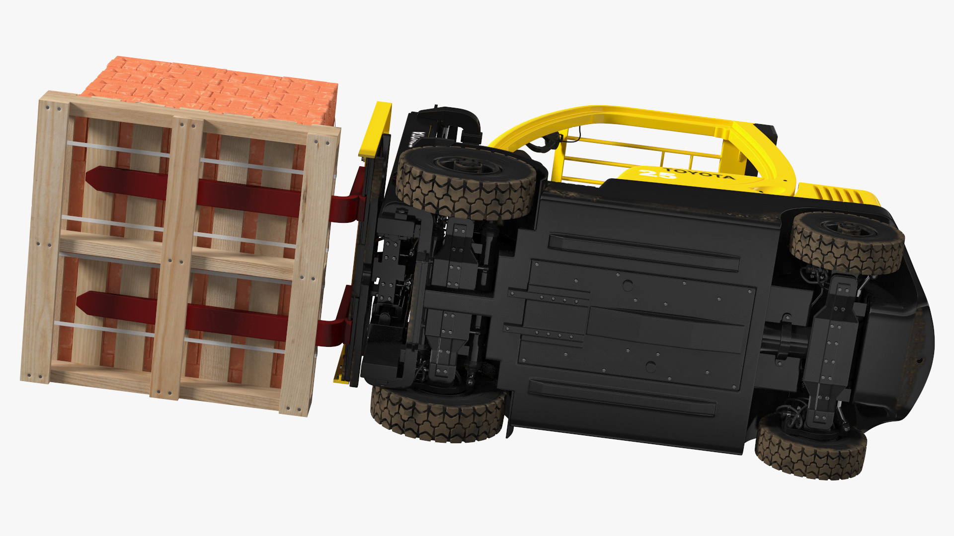 3D Forklift Toyota with Red Bricks Stacked on Wooden Pallet