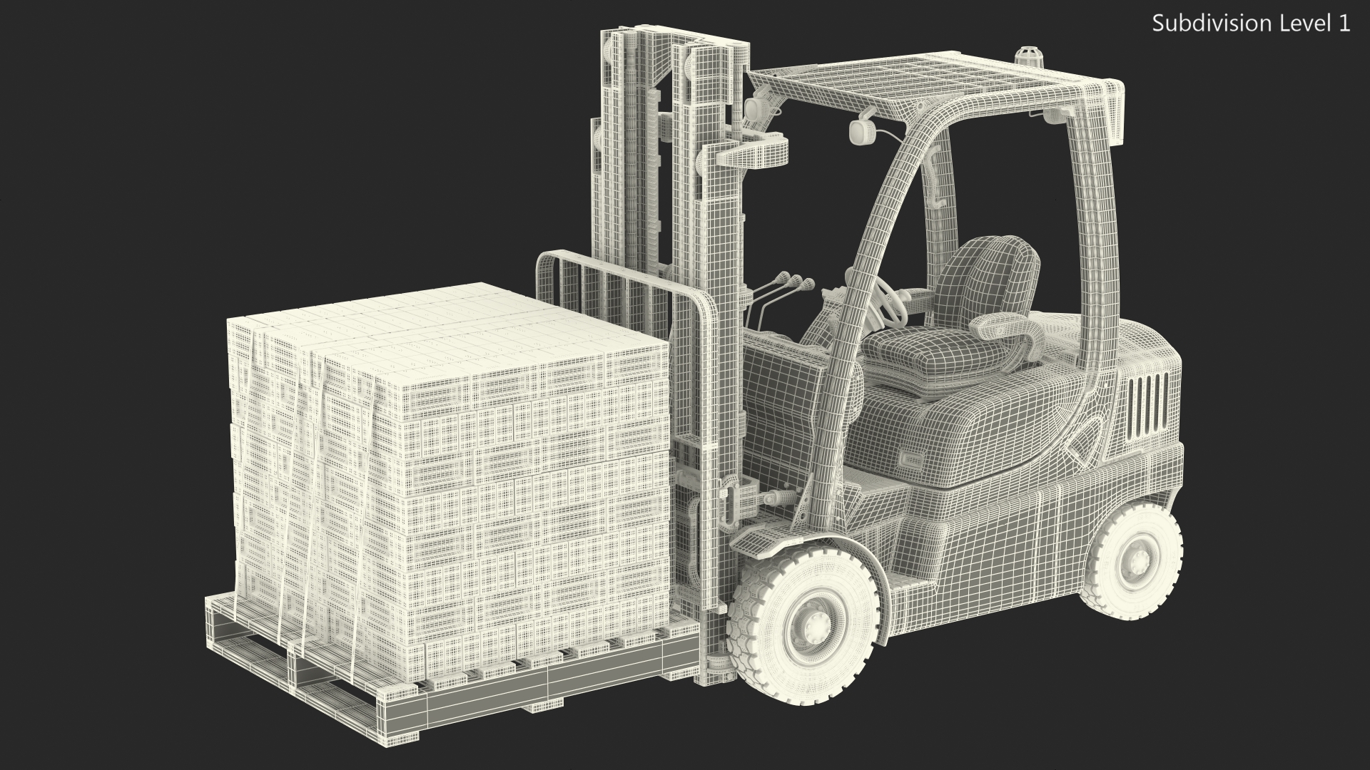 3D Forklift Toyota with Red Bricks Stacked on Wooden Pallet