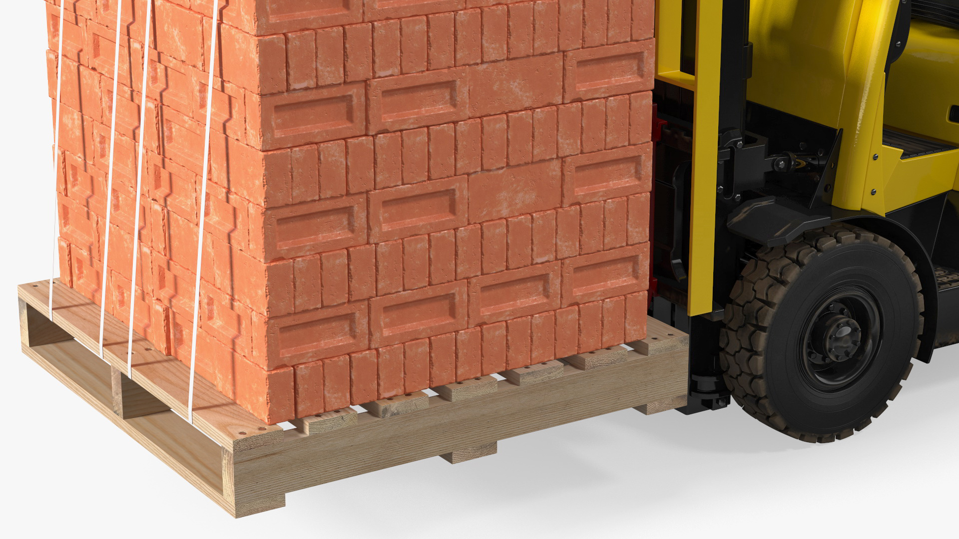 3D Forklift Toyota with Red Bricks Stacked on Wooden Pallet