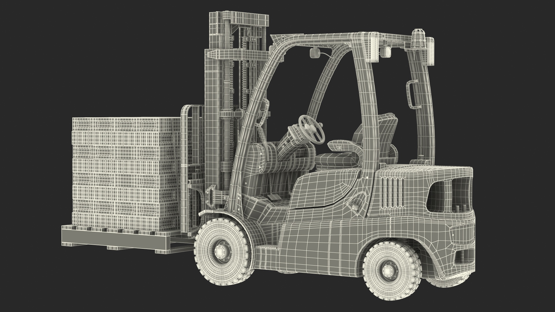 3D Forklift Toyota with Red Bricks Stacked on Wooden Pallet