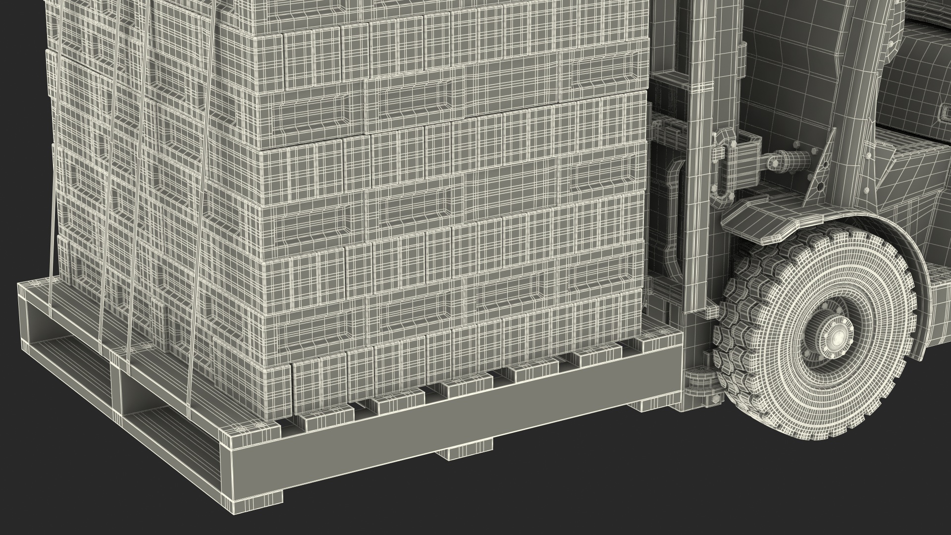 3D Forklift Toyota with Red Bricks Stacked on Wooden Pallet