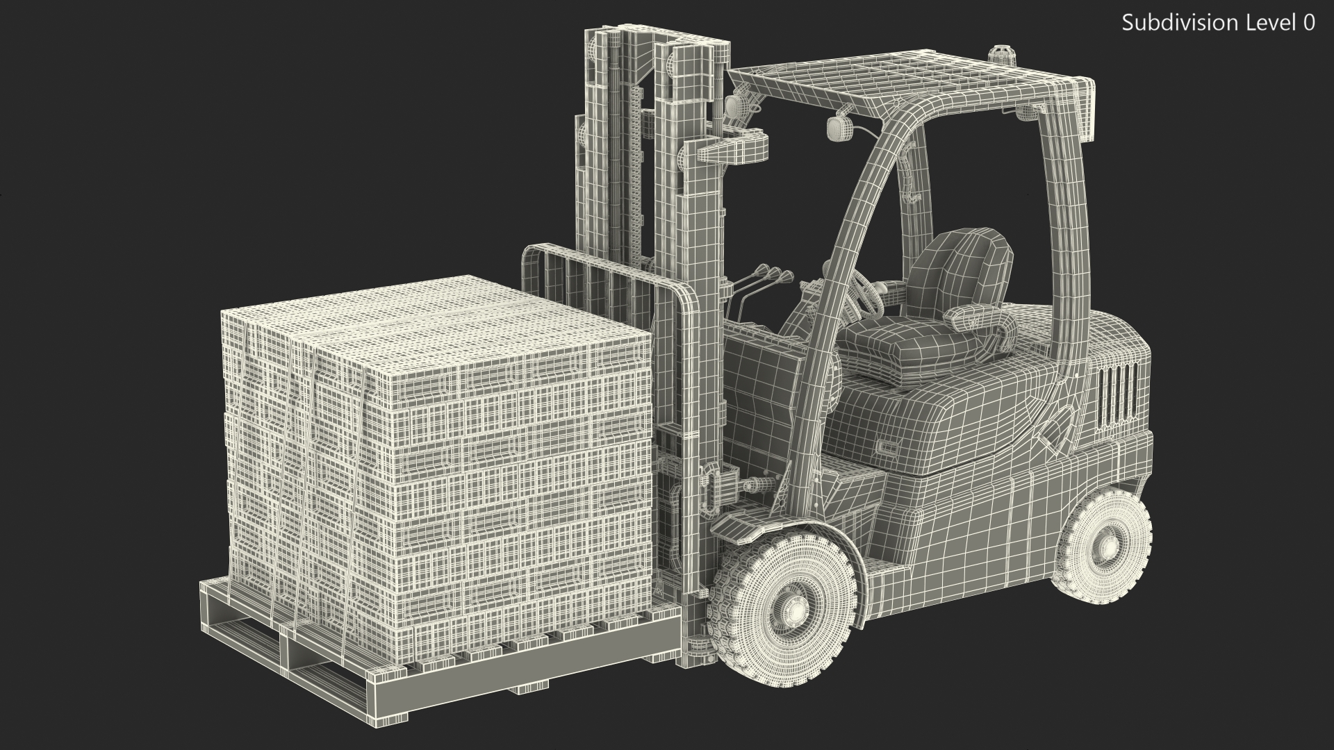 3D Forklift Toyota with Red Bricks Stacked on Wooden Pallet