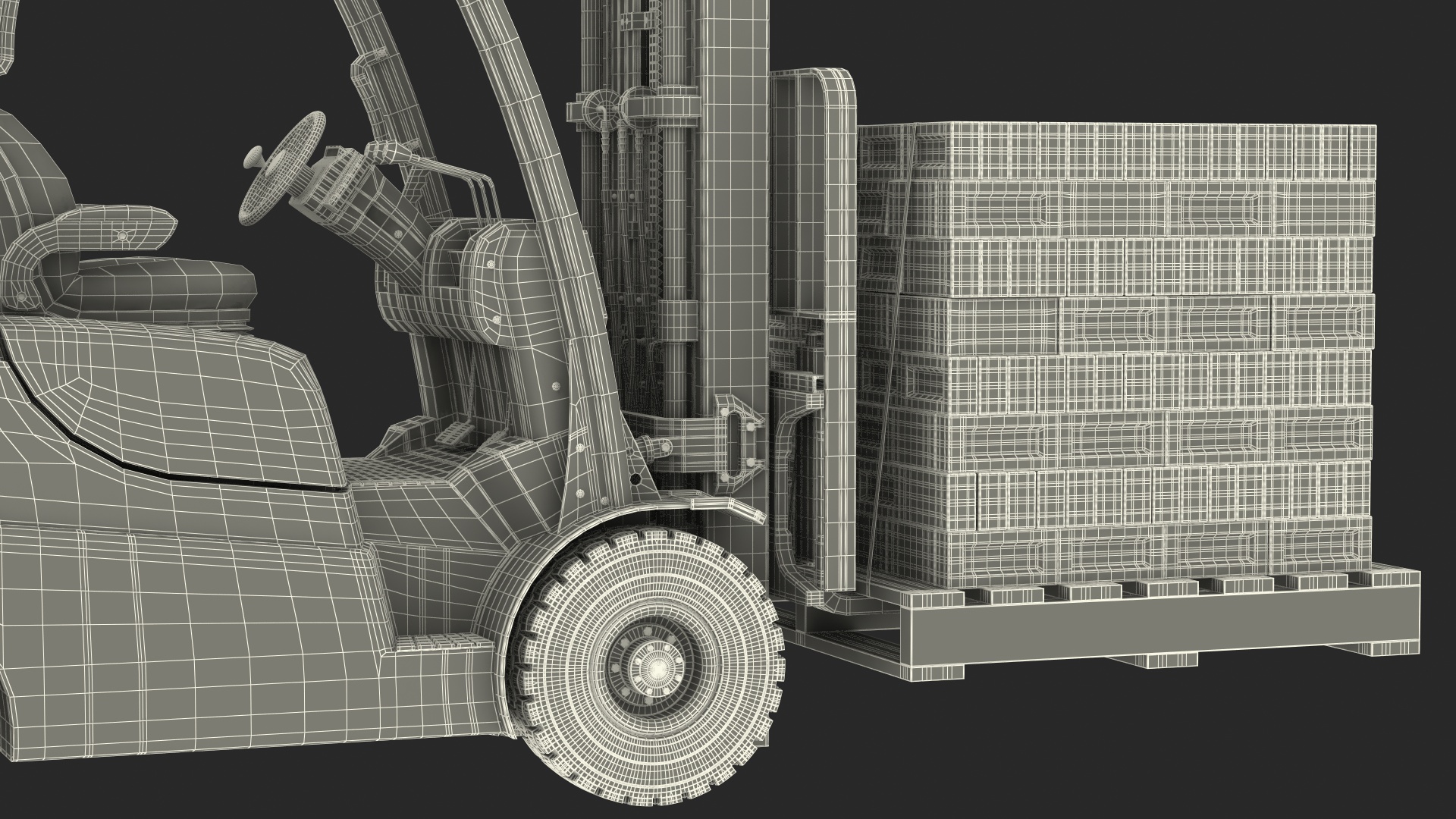 3D Forklift Toyota with Red Bricks Stacked on Wooden Pallet