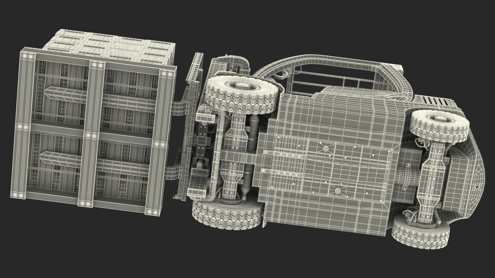 3D Forklift Toyota with Red Bricks Stacked on Wooden Pallet