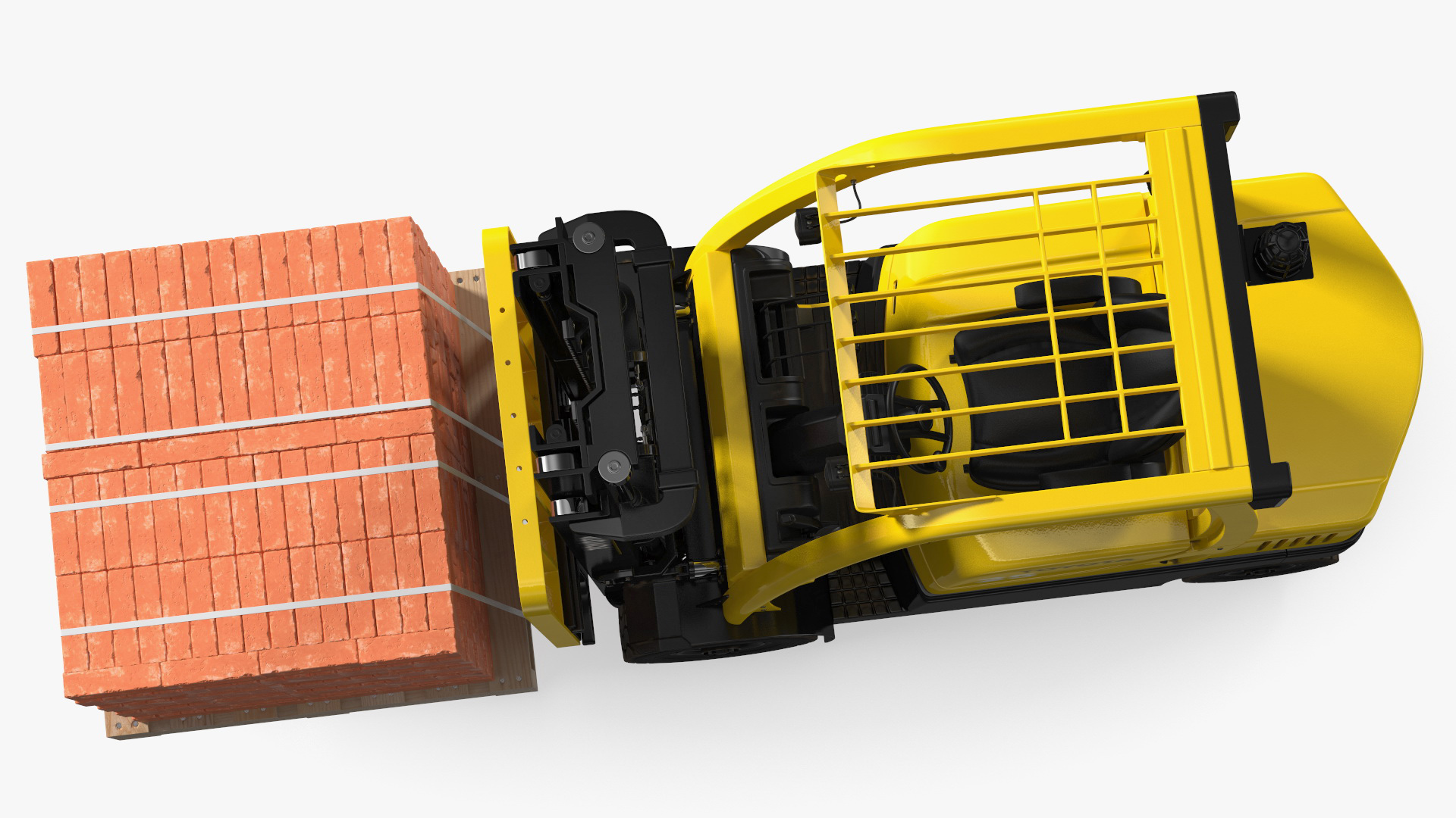 3D Forklift Toyota with Red Bricks Stacked on Wooden Pallet