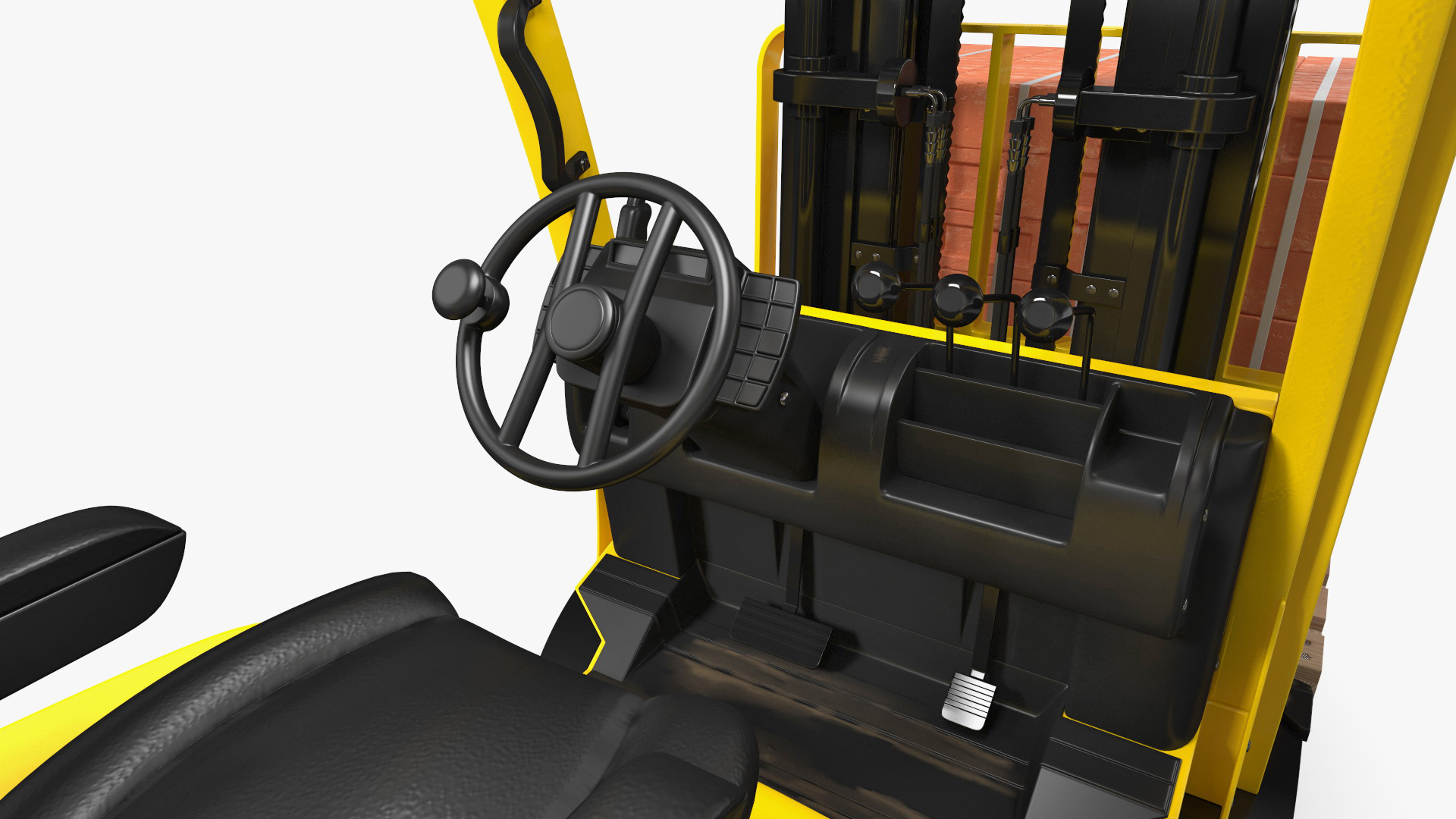 3D Forklift Toyota with Red Bricks Stacked on Wooden Pallet