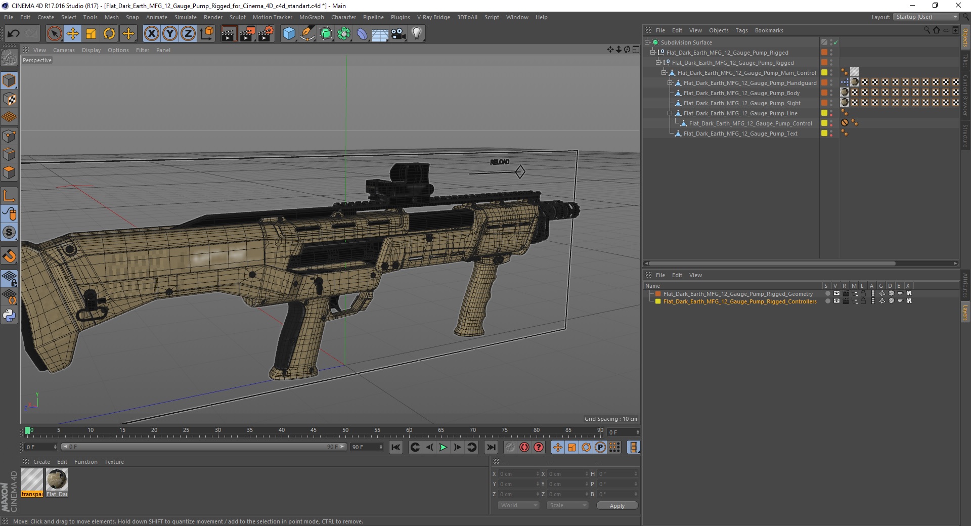 Flat Dark Earth MFG 12 Gauge Pump Rigged for Cinema 4D 3D model