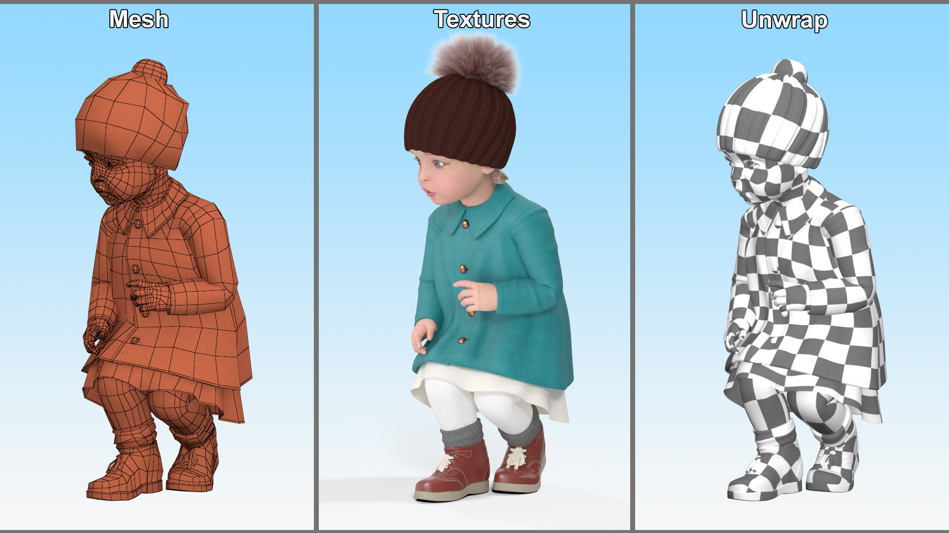 3D Baby Girl Outdoor Autumn Style Crawling Fur model