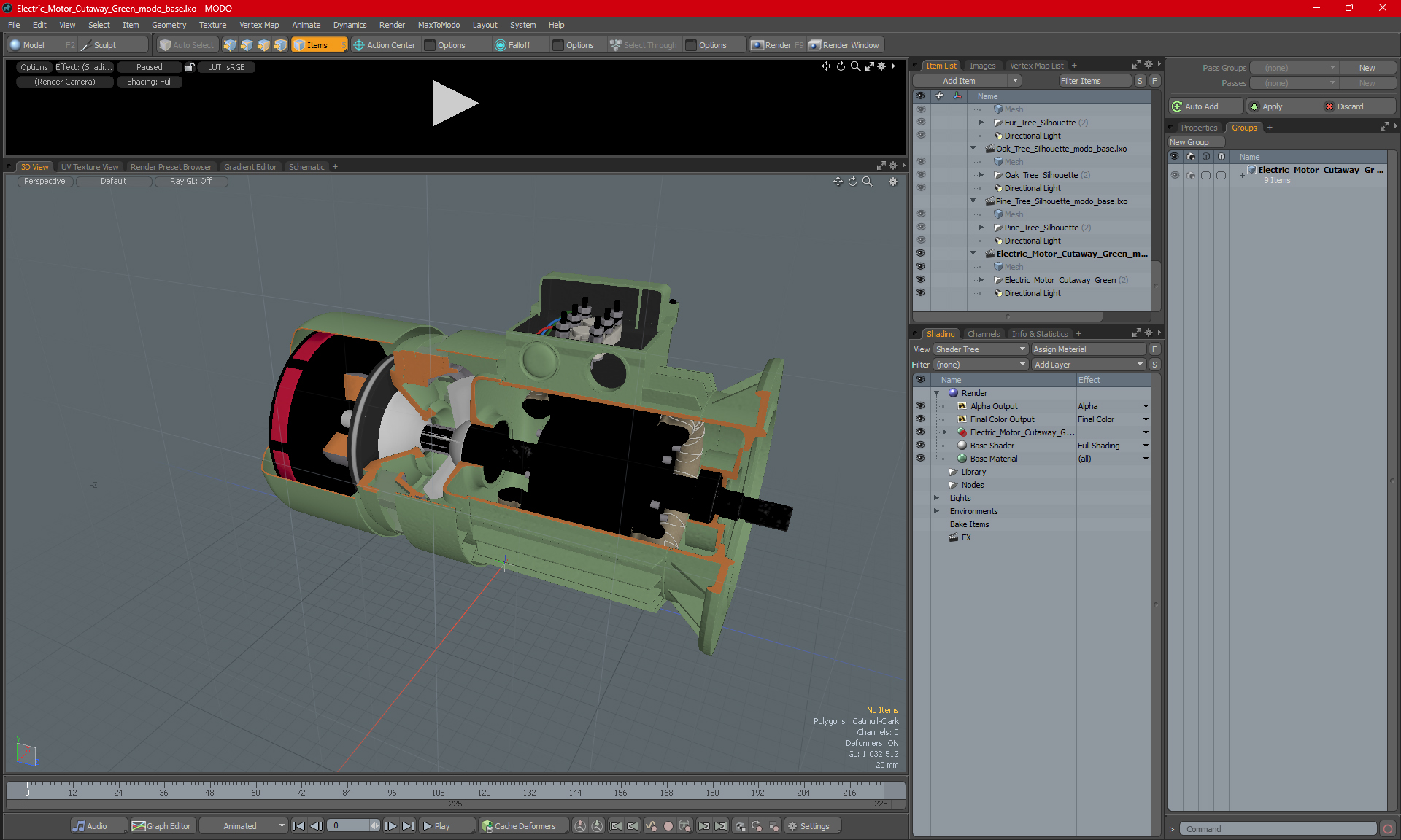 3D Electric Motor Cutaway Green model