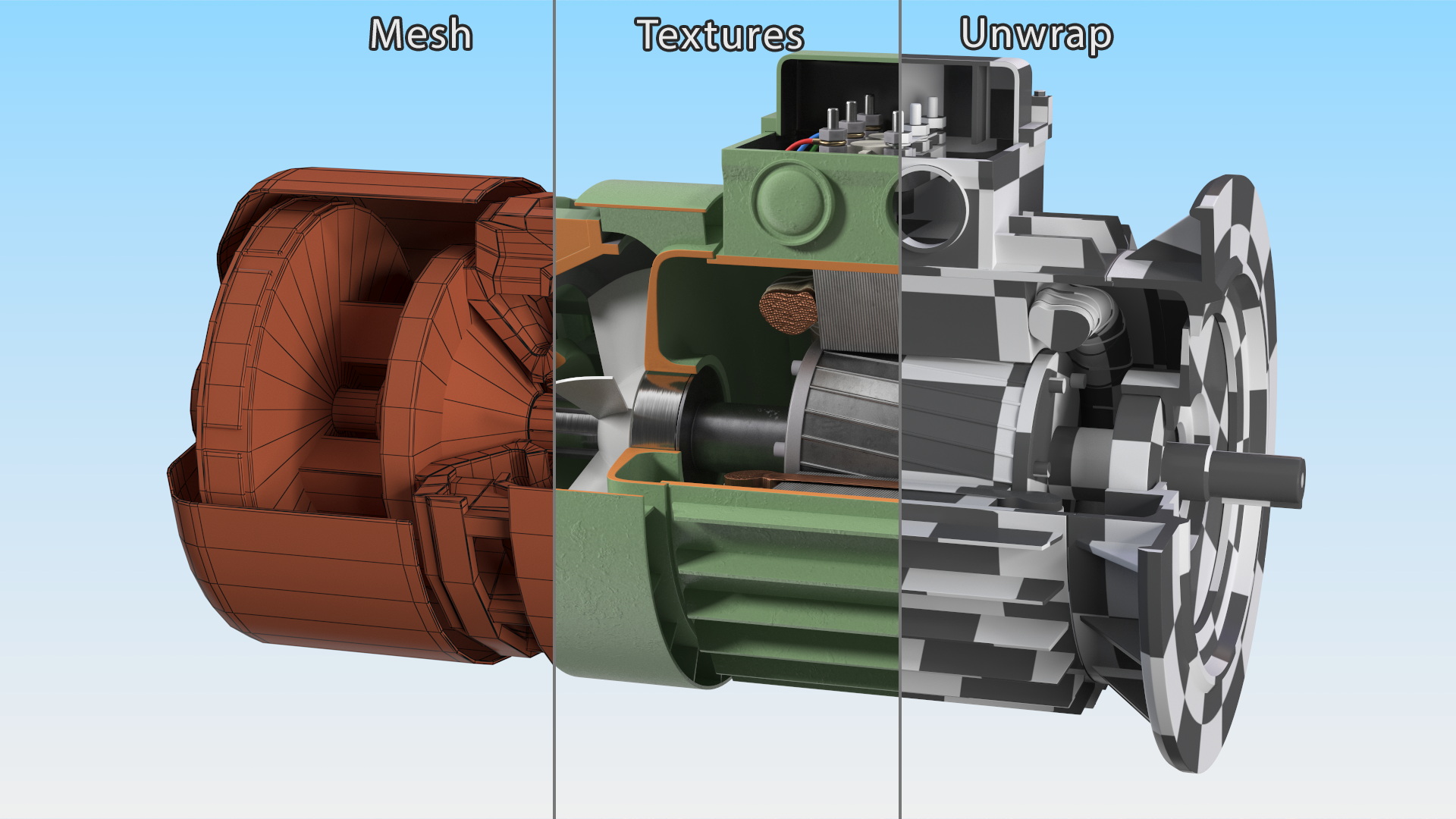 3D Electric Motor Cutaway Green model