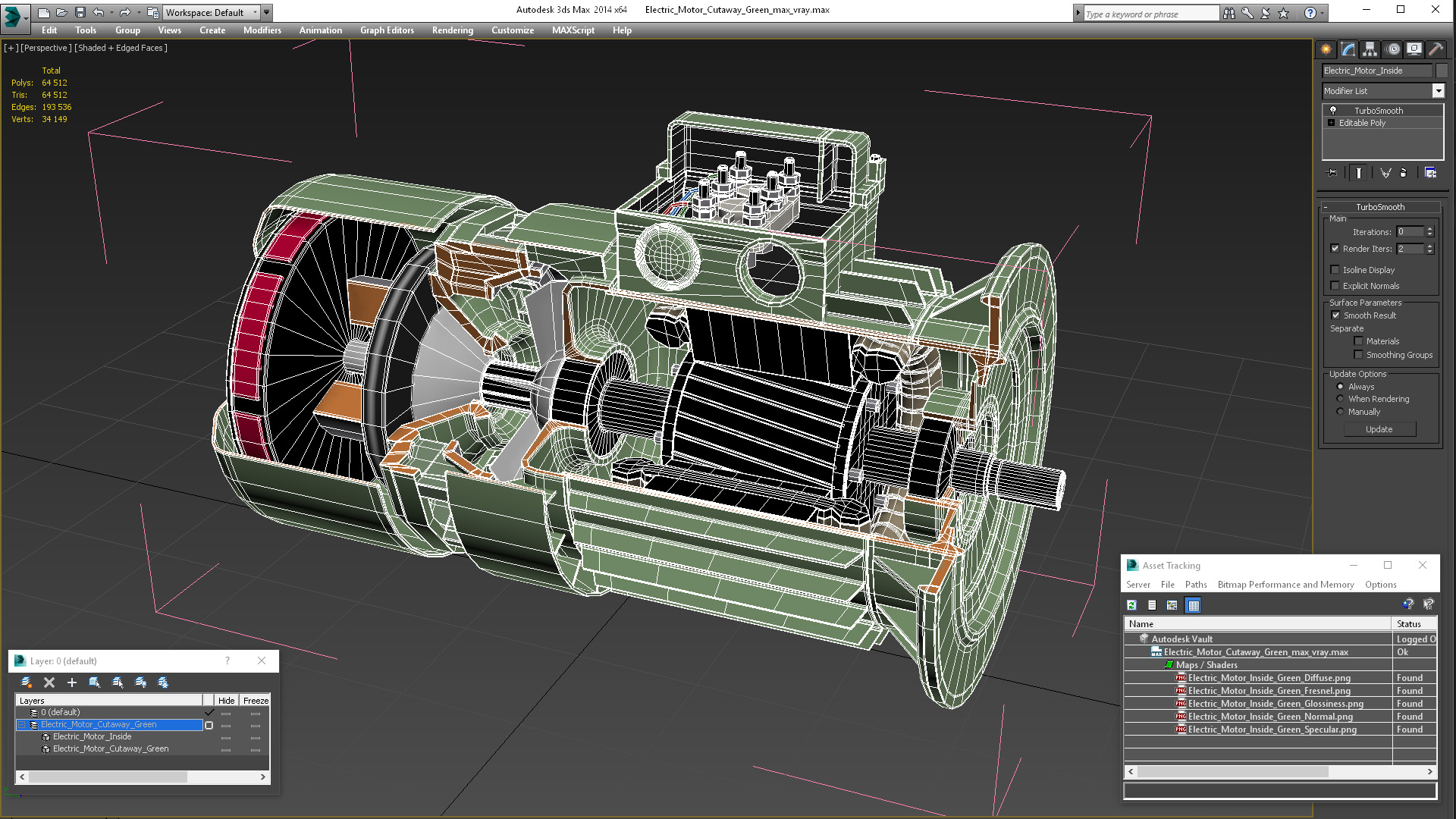 3D Electric Motor Cutaway Green model