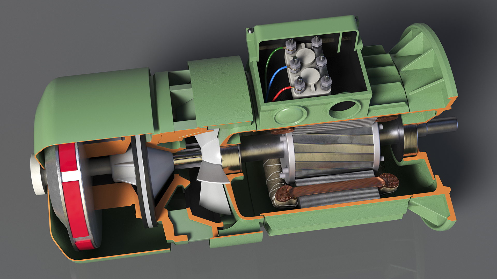 3D Electric Motor Cutaway Green model
